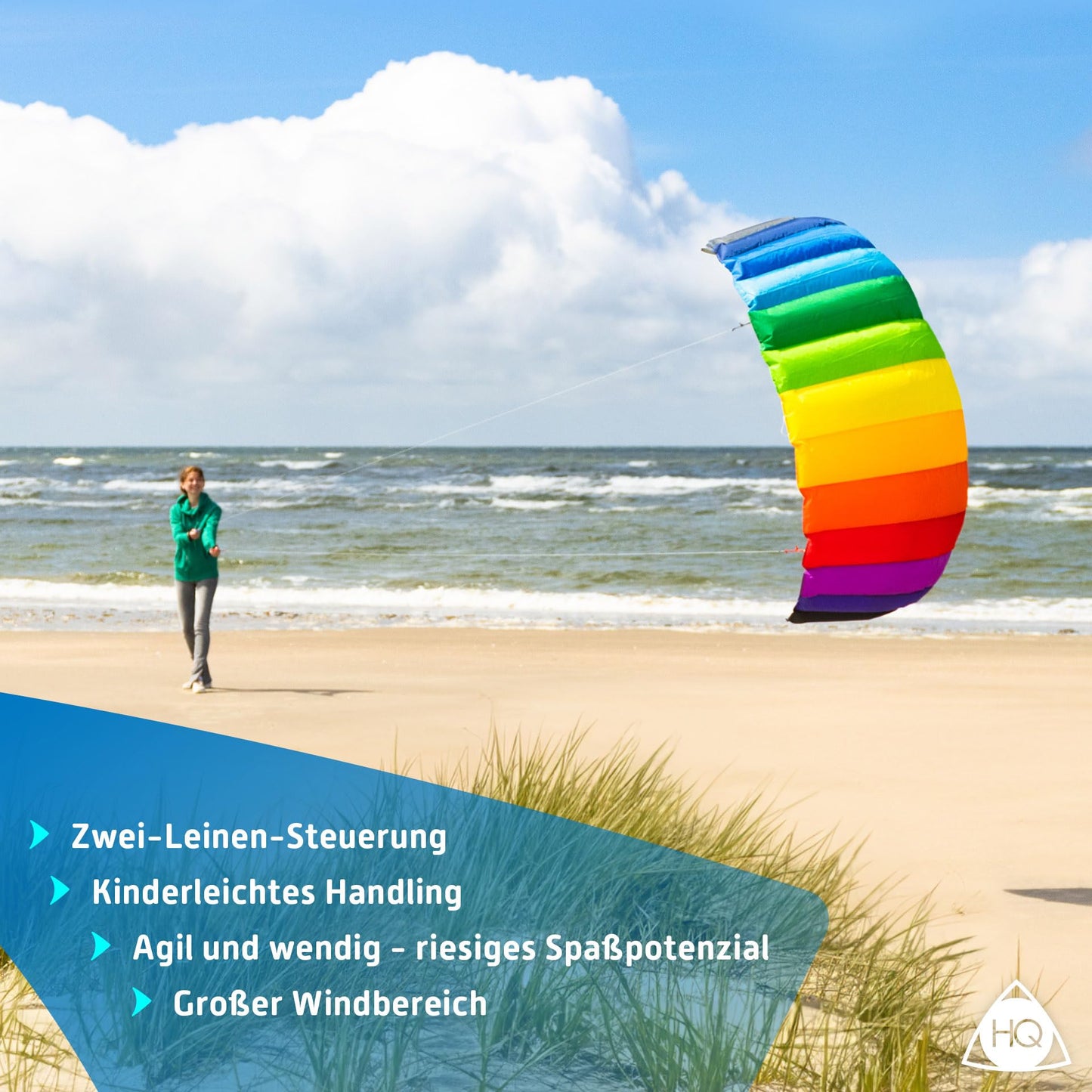 HQ Symphony Beach III 2.2 Stunt Kite, Aqua, Dual Line Foil Sport Kite