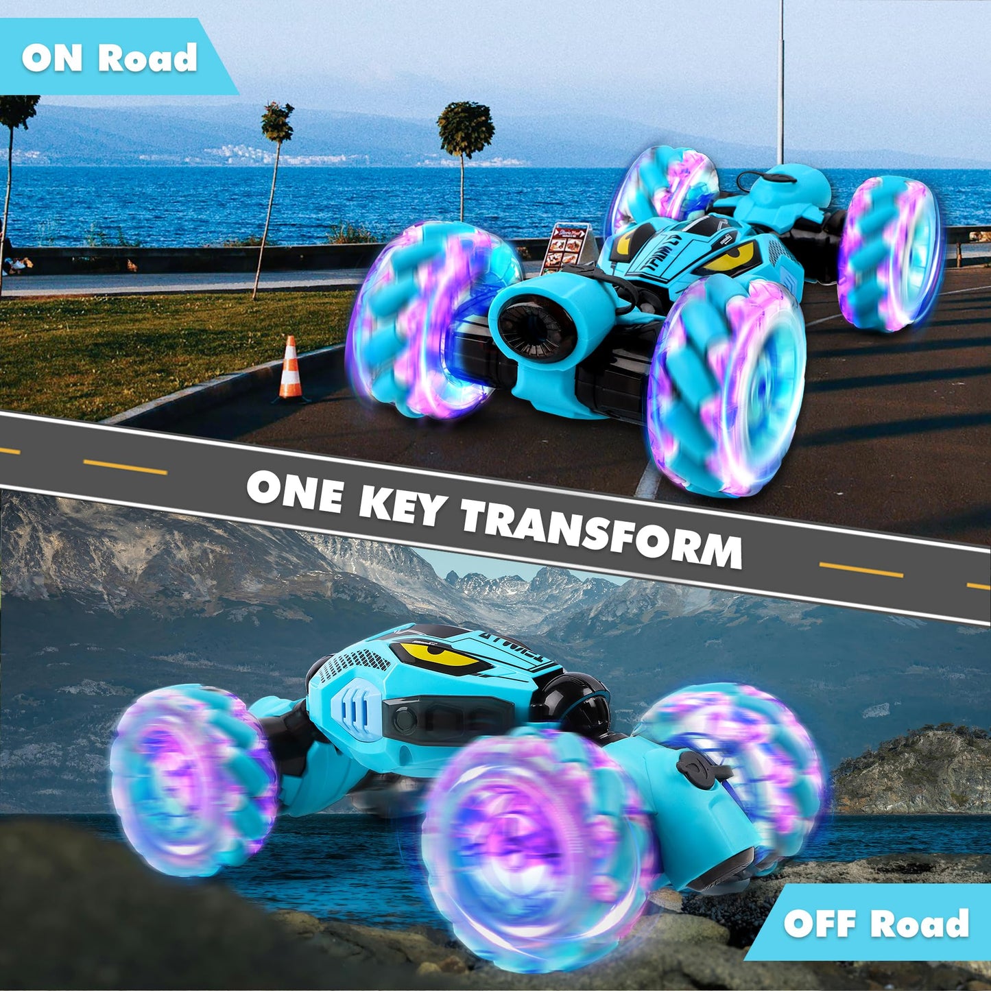 DPAPDI Gesture Sensing RC Stunt Car - Boys Toys Age 6-12 Year Old for Birthday Gifts, 2.4GHz 4WD Remote Control Toy with Dual Spray, All-Terrain Off-Road Vehicle with Lights & Music