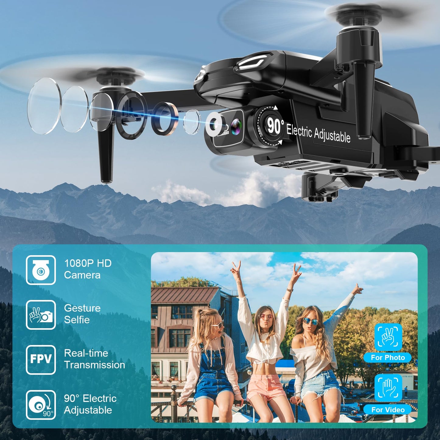 Drone with 1080P Camera, Foldable Remote Control Quadcopter for Adults Beginners, Mini Drone with Stable Hover, Waypoint Fly, 3D Flips, One Key Start, 2 Batteries, Easy to Fly Indoors & Outdoors