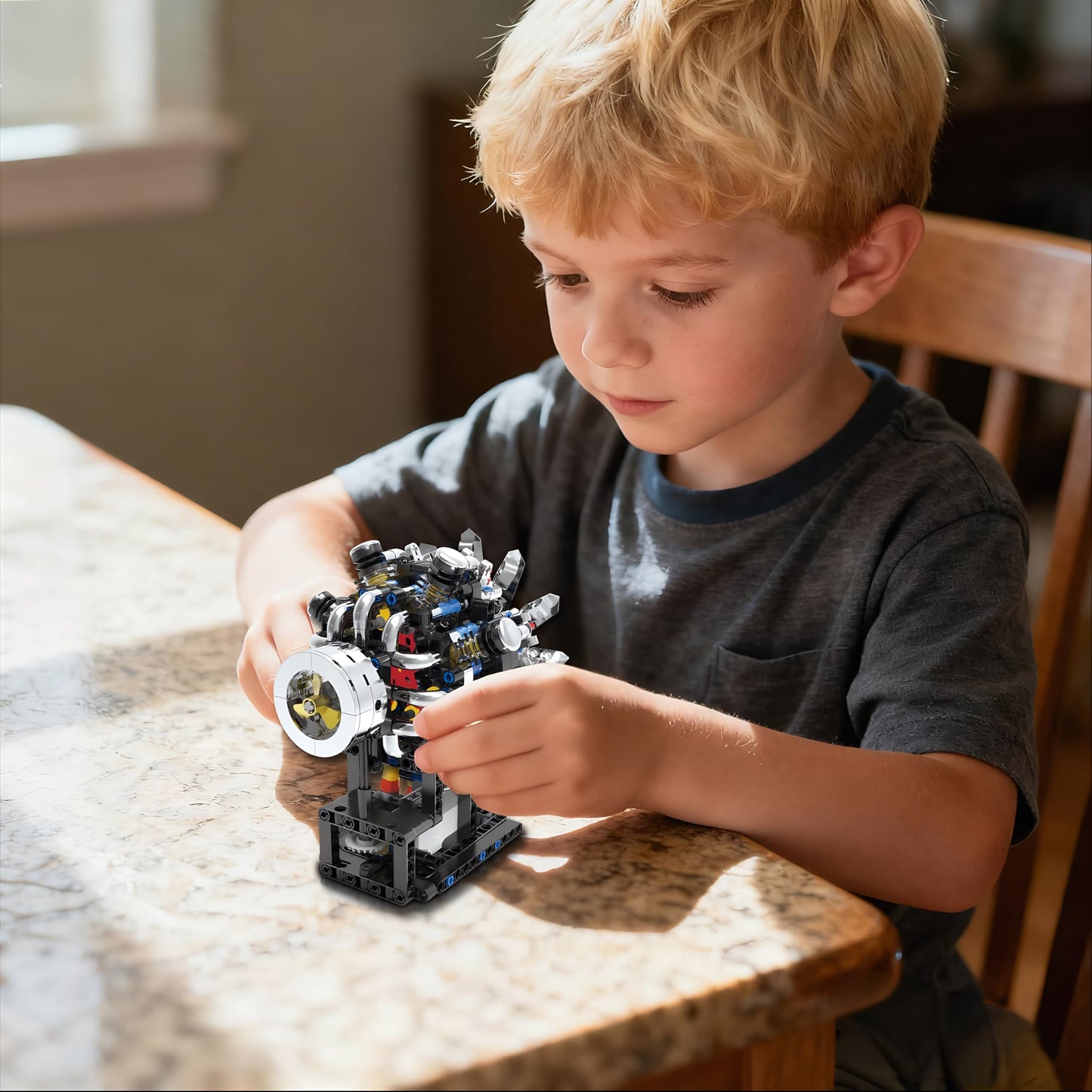 V8 Engine Model Kit That Runs on Electricity - 558-Piece Mini Turbofan Jet Engine Kit with Rechargeable Electric Motor Realistic Continuous Blade Rotation STEM Airplane Toy for Adults & Kids Ages 14+