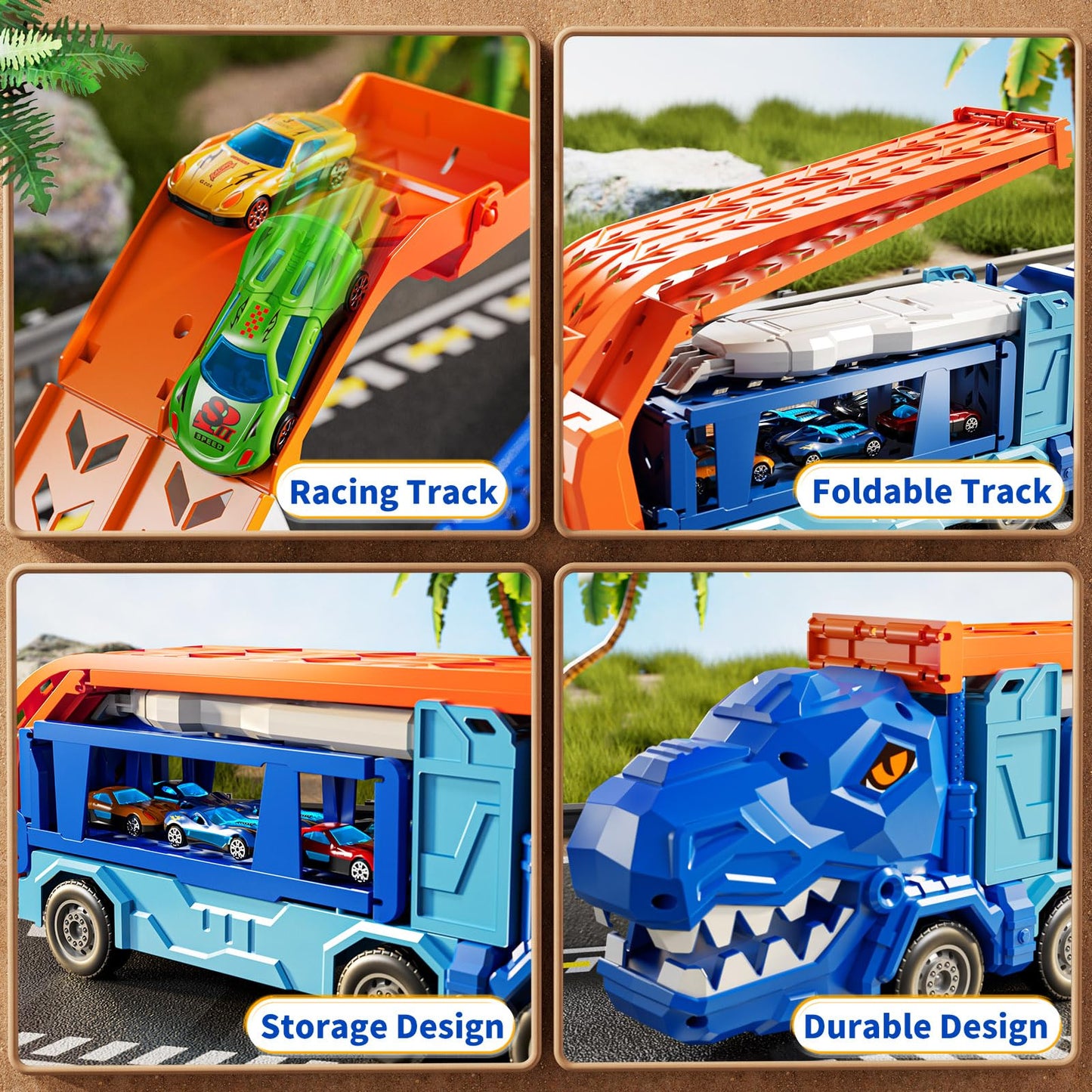 GYYCKTD Race Track Truck Toys for 3 4 5 6 7 8 Years Old Boys, Carrier Vehicle Playset with 12 Die-Cast Racing Car Toys, 2-Tier Storage, Car Ramps, Birthday Gifts for Toddlers Kids Girls Age 3-5 4-8