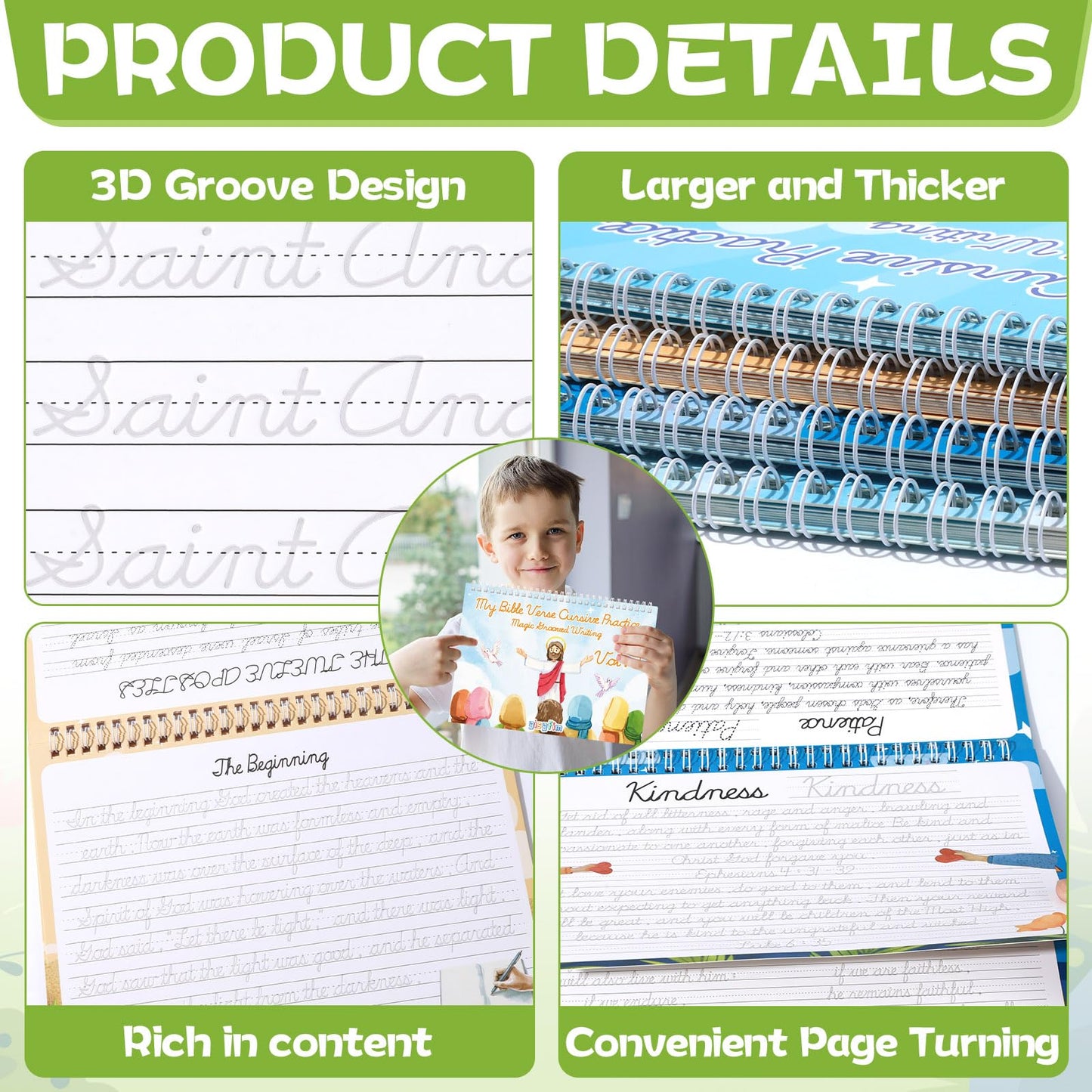 gisgfim Bible Magic Grooved Writing Practice Books for Kids Reusable Grooved Handwriting Workbooks for Kids Ages 3-8 Tracing Bible Magic Copybooks for Christian Sunday School Gifts Prizes（Cursive）