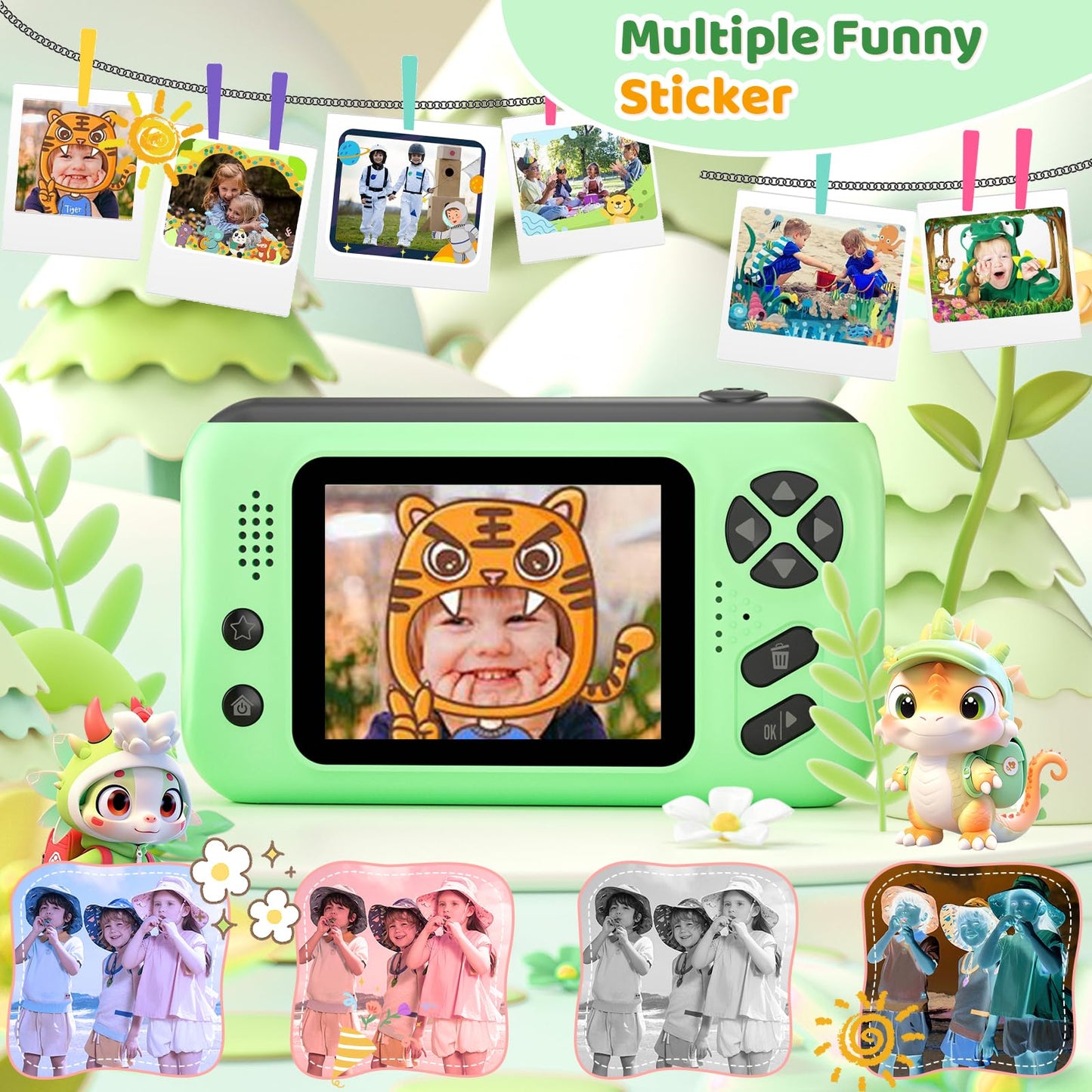 Makolle Kids Camera, Birthday Gifts for Boys and Girls Age 3-8,Video Recorder for Kids 8-12,Childrens Digital Camcorder for vlogging Portable Kids Selfie Camera with 32GB SD Card Green