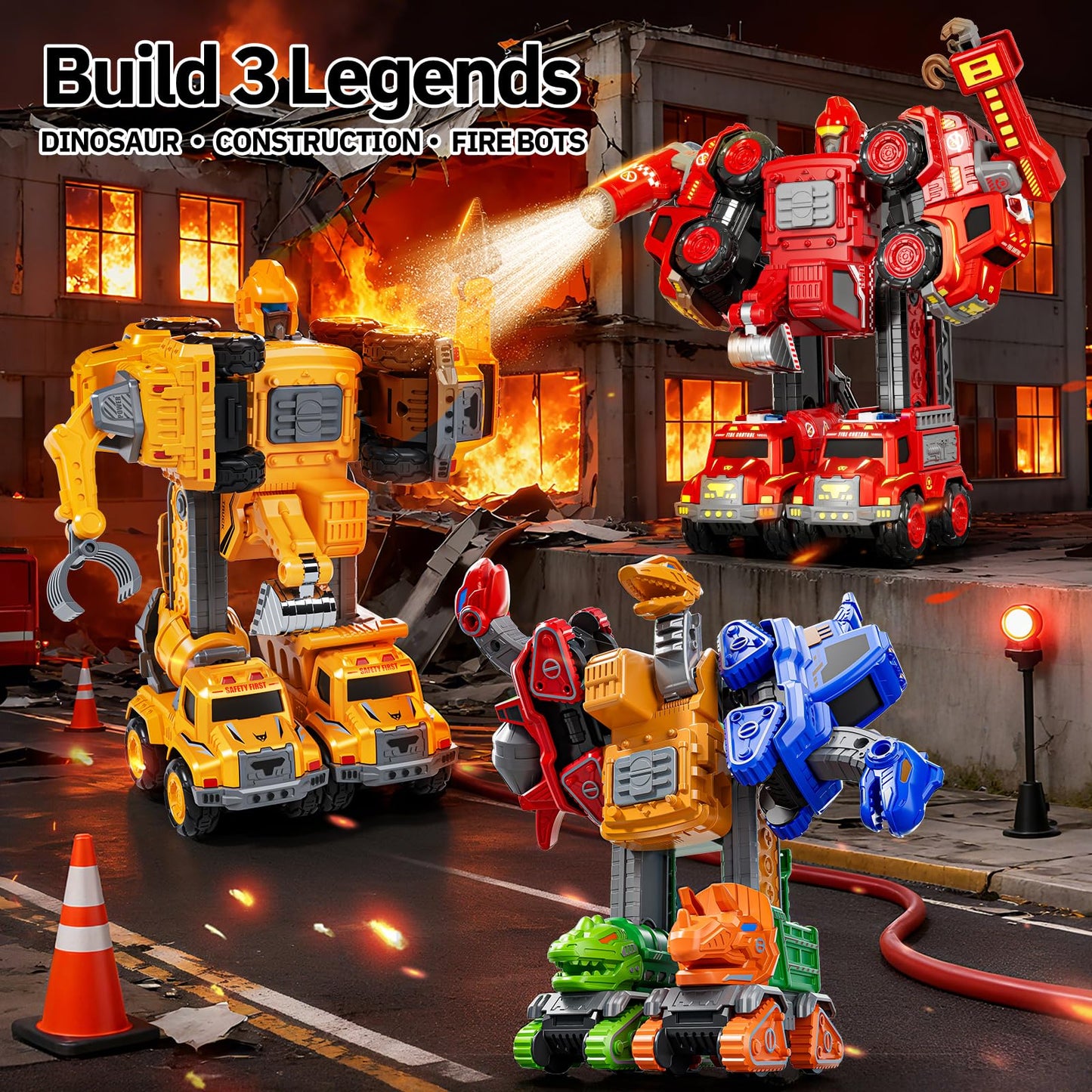 KIZONLY Transform Toys for Boys 4-6, 5 in 1 Take Apart Toys for Boys 3-5, Fire Firetruck Transforming Assembling Robot Toy for Kids, Educational Birthday Gift for 4 5 6 7 8 Year Old Boy Girls