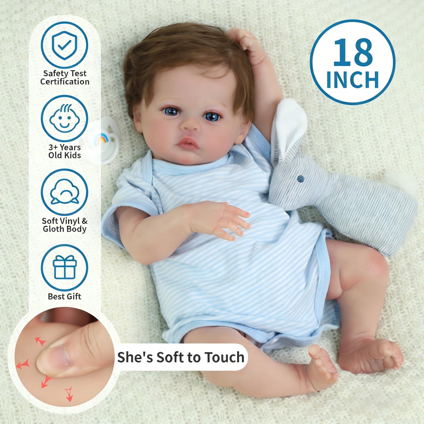 SCOM 18-Inch Reborn Baby Dolls Boy - Realistic Newborn Baby Doll, Lifelike Weighted Soft Body, Adorable Poseable Real Life Doll with Accessories – for Kids Age 3+ & Collectors Gift