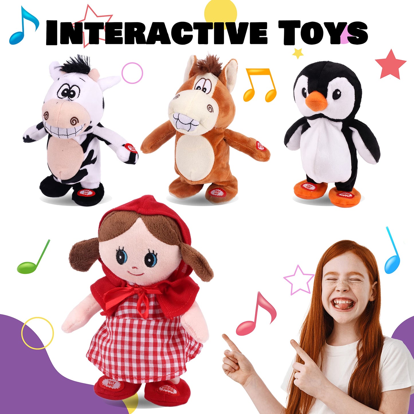 Hopearl Talking Singing Doll Repeats What You Say Girl Walking Electric Interactive Animated Toy Speaking Plush Buddy Gifts for Toddlers, Red, 8''