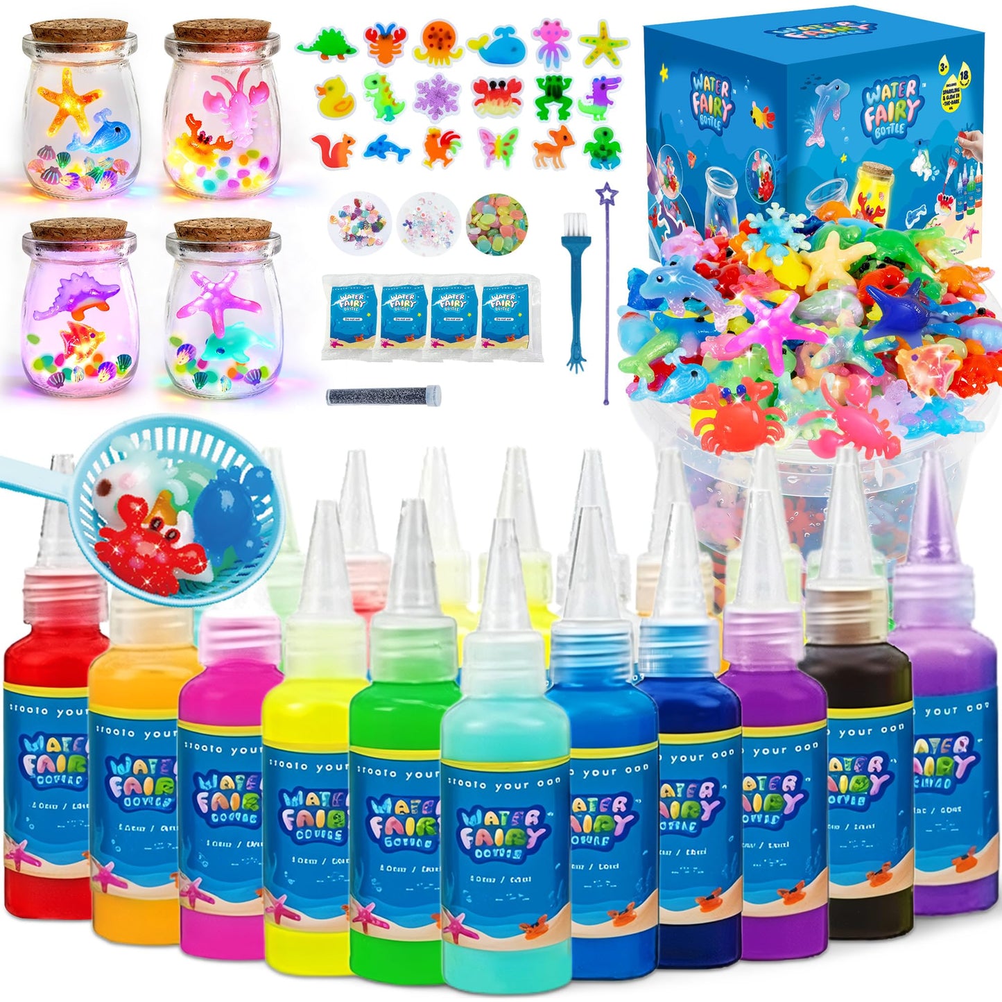 Craft Spot! 116PCS Magic Glow in The Dark Water Fairy Gel Toy, Create 150+ Sea Animals with 18 Molds & 100ml Gels, DIY Sensory STEM Science Kit, Creative Christmas Birthday Gift for Kids Girls & Boys