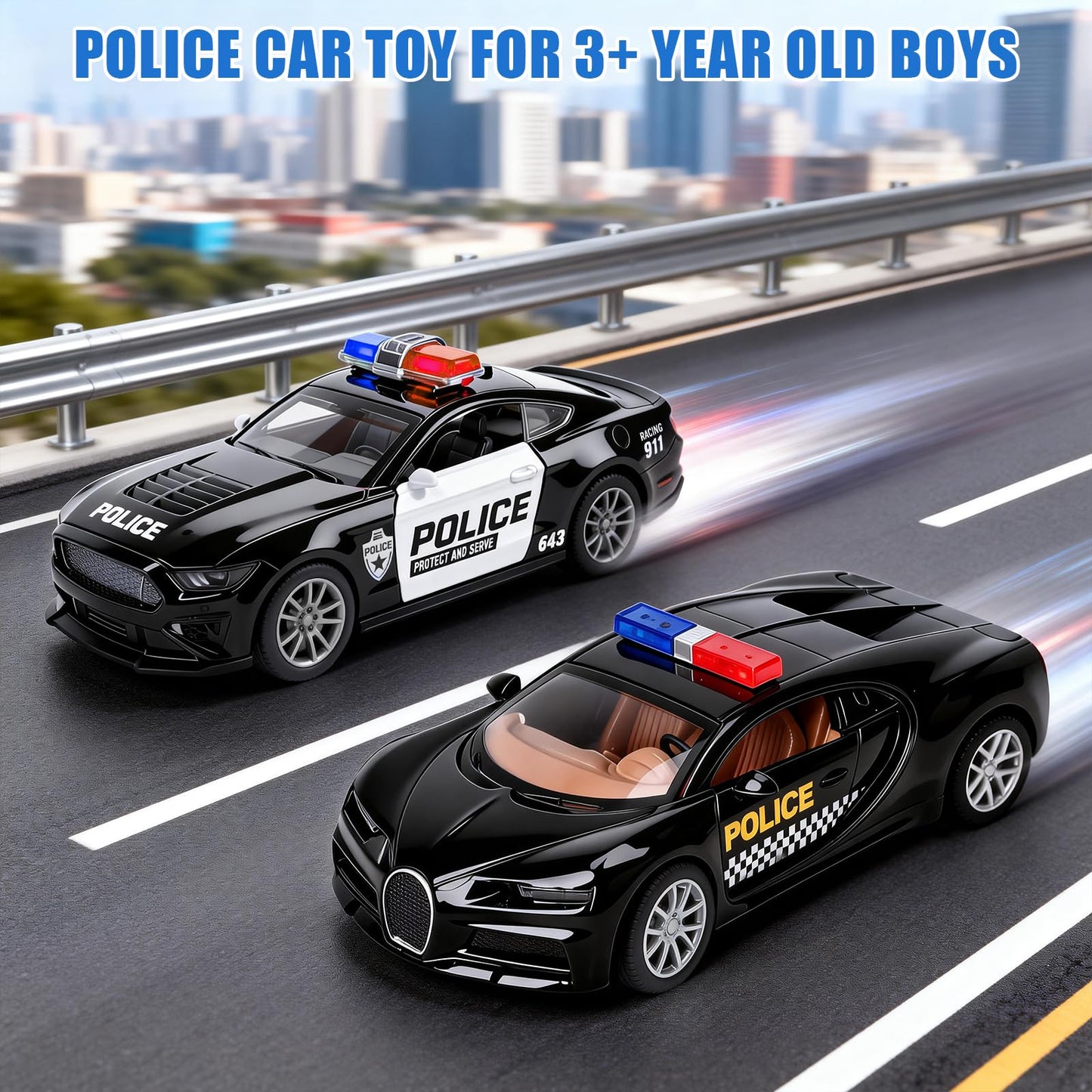 1/36 Metal Diecast Police Car Toy Set,4 Pack Police Pull Back Toy Cars with 3 Opening Doors & 1 Hood Model Boys Cars Toy for Kids Ages 3 4 5 6 7 8 9 10 11 12 Years Old