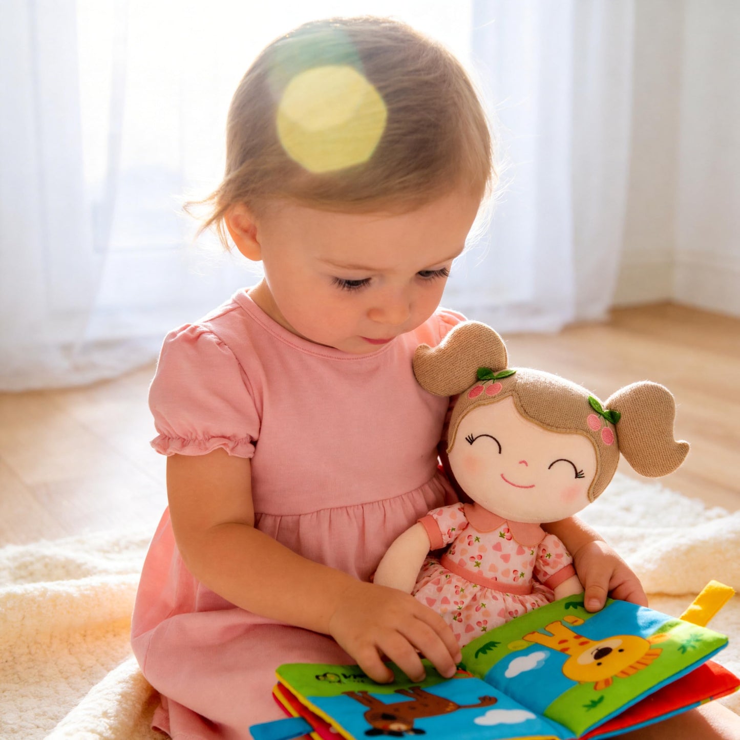 Gloveleya Baby Doll Girl Gifts Plush Toys Soft Dolls Baby Gifts Cherry Girl Pink