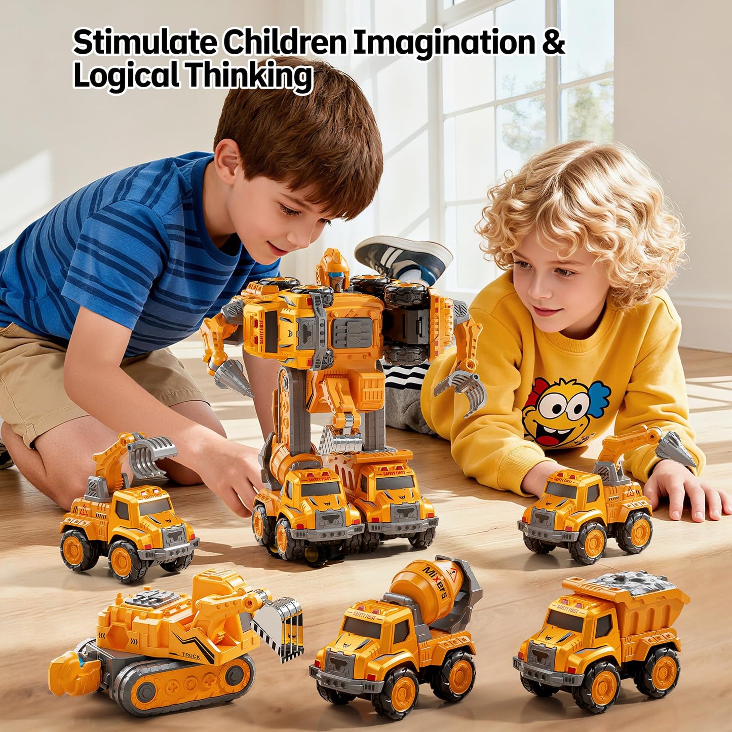 KIZONLY Transform Toys for Boys 4-6, 5 in 1 Take Apart Toys for Boys 3-5, Construction Excavator Transform Assembling Robot Toy for Kids, Educational Birthday Gift for 4 5 6 7 8 Year Old Boy Girls