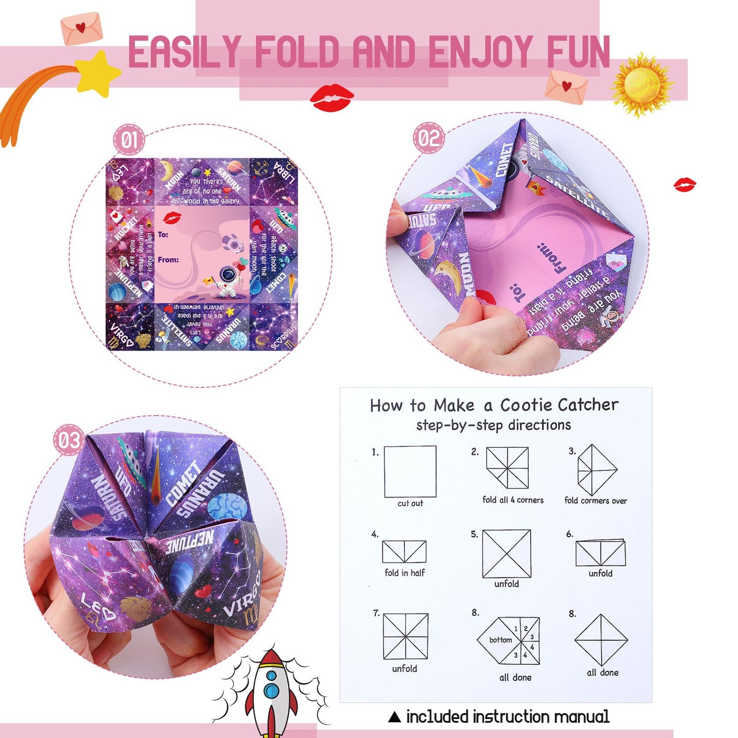 Blosssound 36 Pcs Cootie Catcher Space Party Favors Outer Space Crafts Cosmic Paper Origami Cards Fortune Telling Game for Kids Students Classroom Easter Gifts Galaxy Birthday Goodie Bags Stuffers