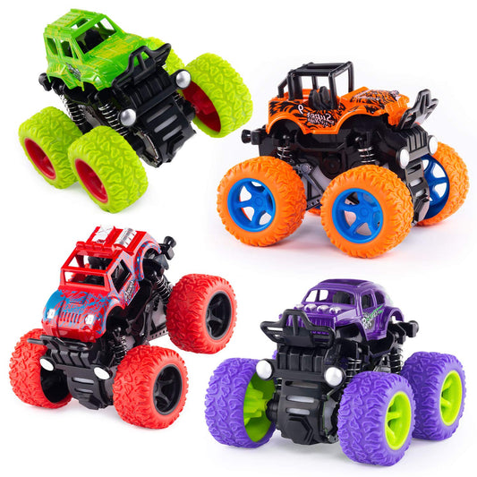 Lonandy Monster Truck Toys for Boys - Push and Go Inertia Stunt Car Toys for Toddlers Kids Age 3-8, Friction Powered Toy Cars Best Christmas Birthday Party Gift for Boys Girls 4 Pack