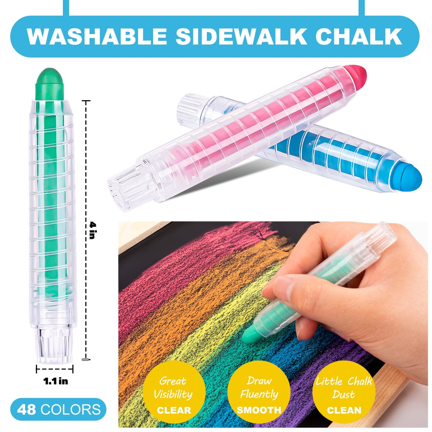 ZHBDMGK Sidewalk Chalk for Kids, 48 Colors Dustless Washable Toddlers Chalk with Plastics Holder for Blackboard Drawing Writing Toys Gift Party Favors