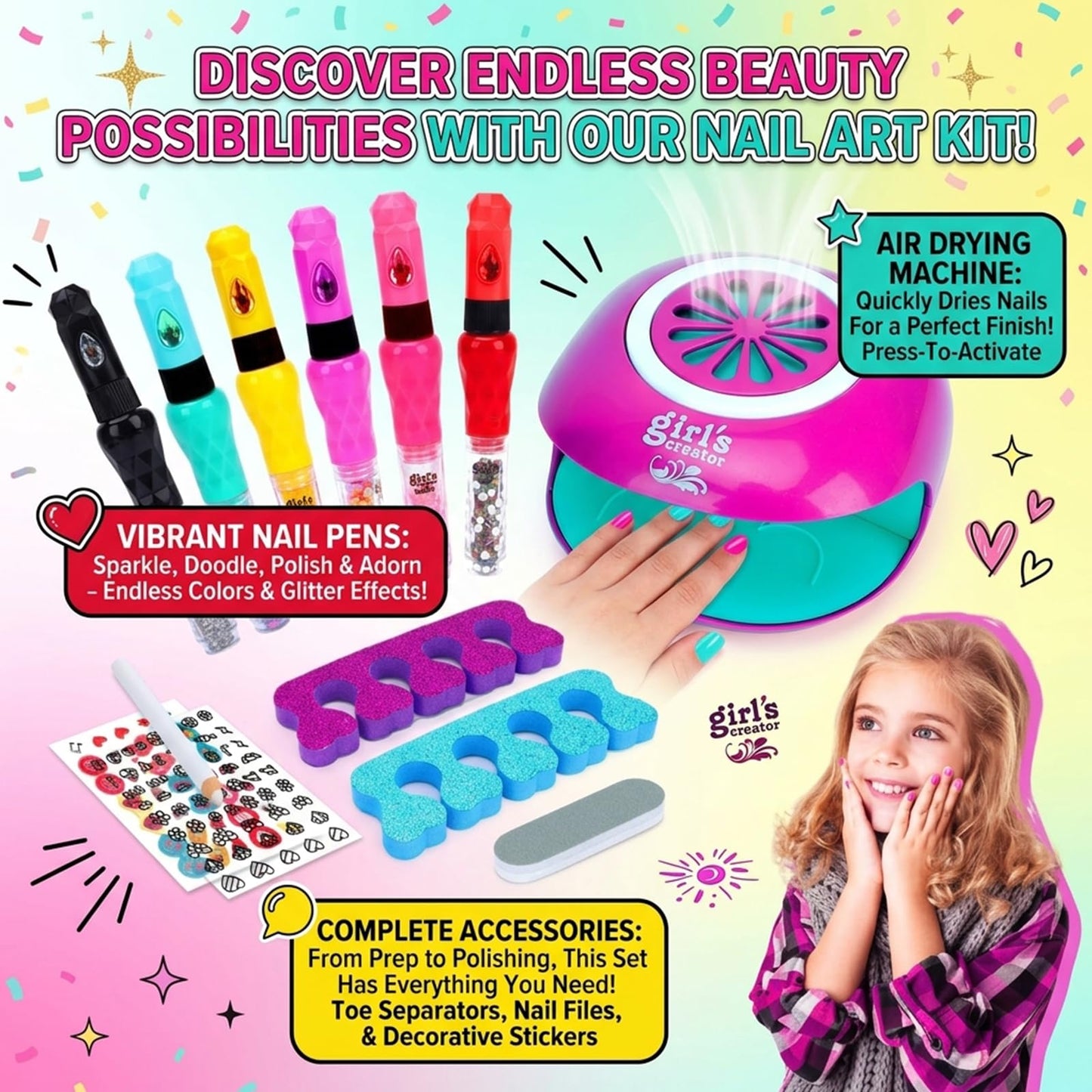 Nail Art Kit for Girls: Kids Nail Polish Set for Girls Toys Ages 8-12 Birthday Presents Gift Nail Set for Girl age 10-12丨Makeup Kit for Girl 10-12 Nail Art Studio