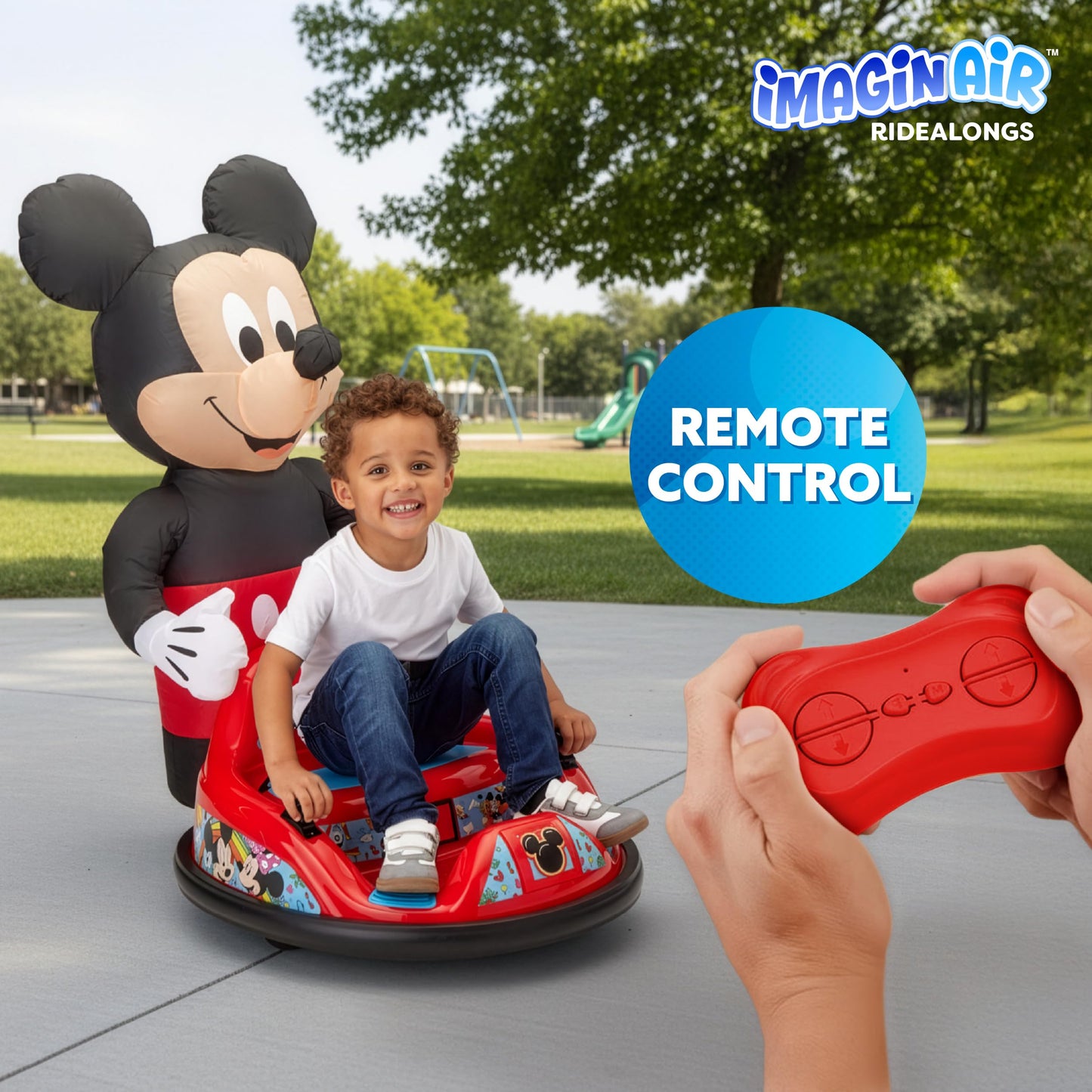 ImaginAir 6V Mickey Mouse Toys Toddler Bumper Car - Ride On Toddler Toy, Kids Electric Bumper Car, Auto-Inflated, Parent Remote Control, LED Light, 360° Spins, 1 MPH, Max Weight 66lbs, Age 1.5-4yrs