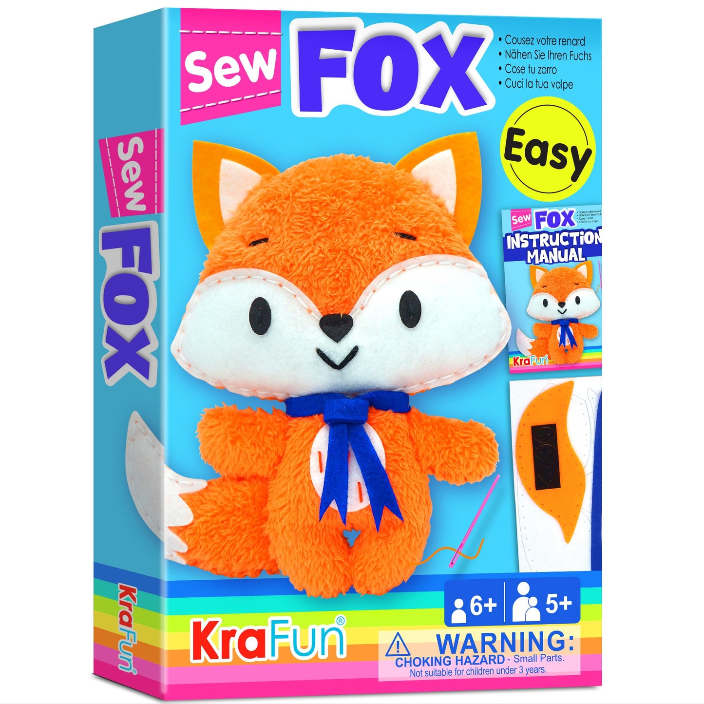KRAFUN My First Sewing Kit for Kids Ages 6-10 Beginners | Learn to Sew Fox Stuffed Animal | Premium Thick Felt | Craft Gift for Girls & Boys