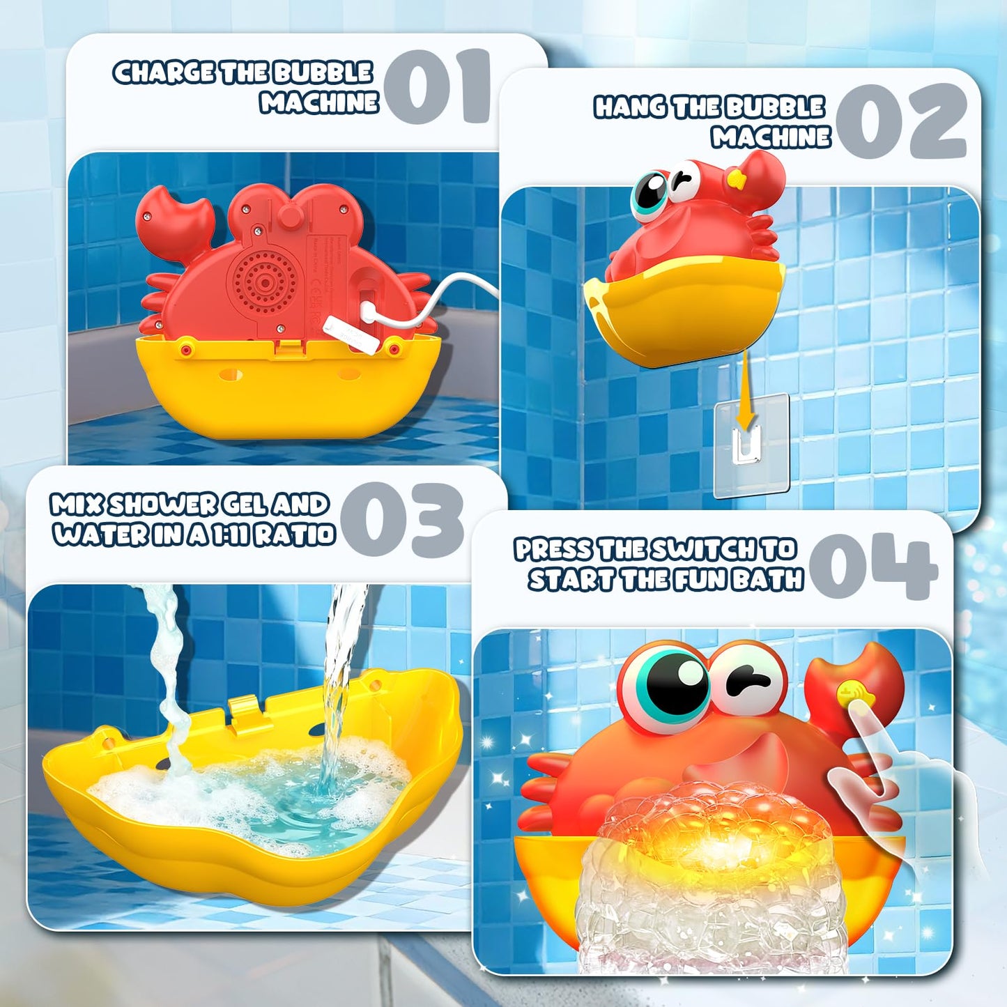 Bath Toys for Kids Ages 1-3,Light Up Baby Bath Toys Crab Bubble Maker with Colourful Light Toddler Bathtub Birthday Gifts Easter Stocking Stuffers for Boys Girls Aged 1-3 2-4 3-5