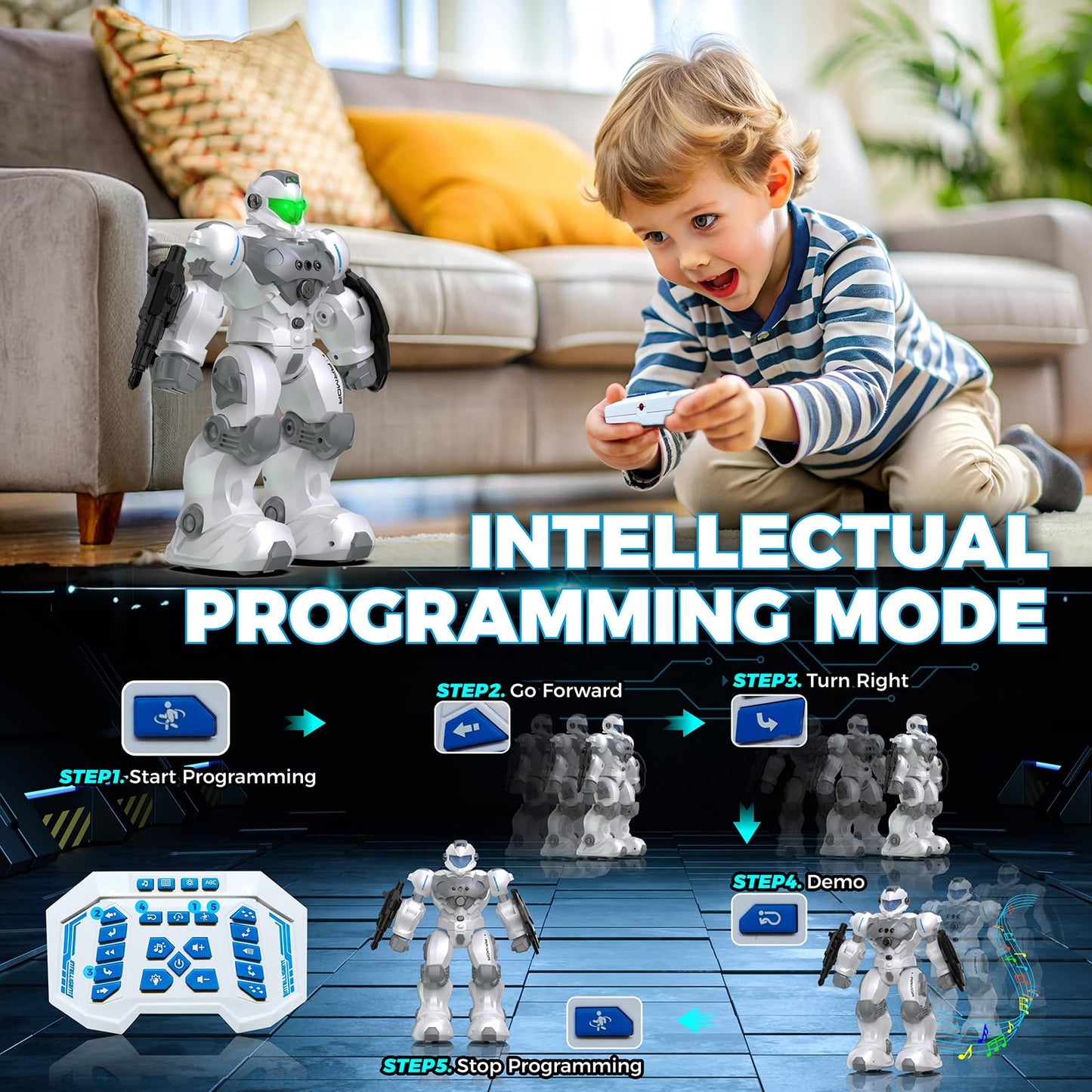 Oharsea Robot Toys for Kids, Toys for 6 7 8 9 10 Year Old Boys Girls, Remote Control Toys with 2.4GHz Gesture Sensing, Programmable Singing Dancing RC Robot, Birthday Gifts for Boys and Girls