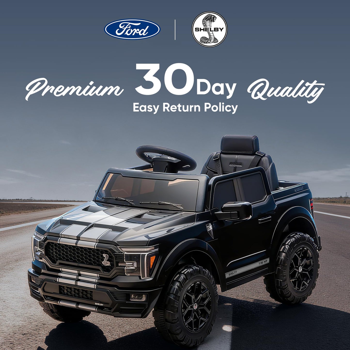Hikiddo Licensed Ford Shelby F-150 24V Kids Ride on Toy, Electric Car for Kids with Remote Control, 400W Motors - Black