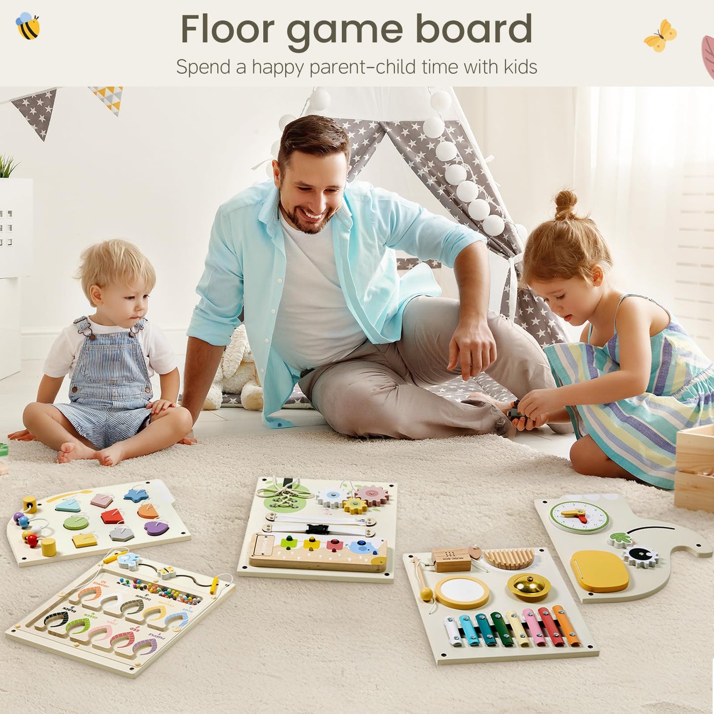 Elephant Activity Wall Busy Board Panels,Wooden Montessori Learning Activity Center Sensory Toys Wooden Sensory Wall Panel for Kids Ideal Furniture for Playroom Daycare Dentist Waiting Room Nursery