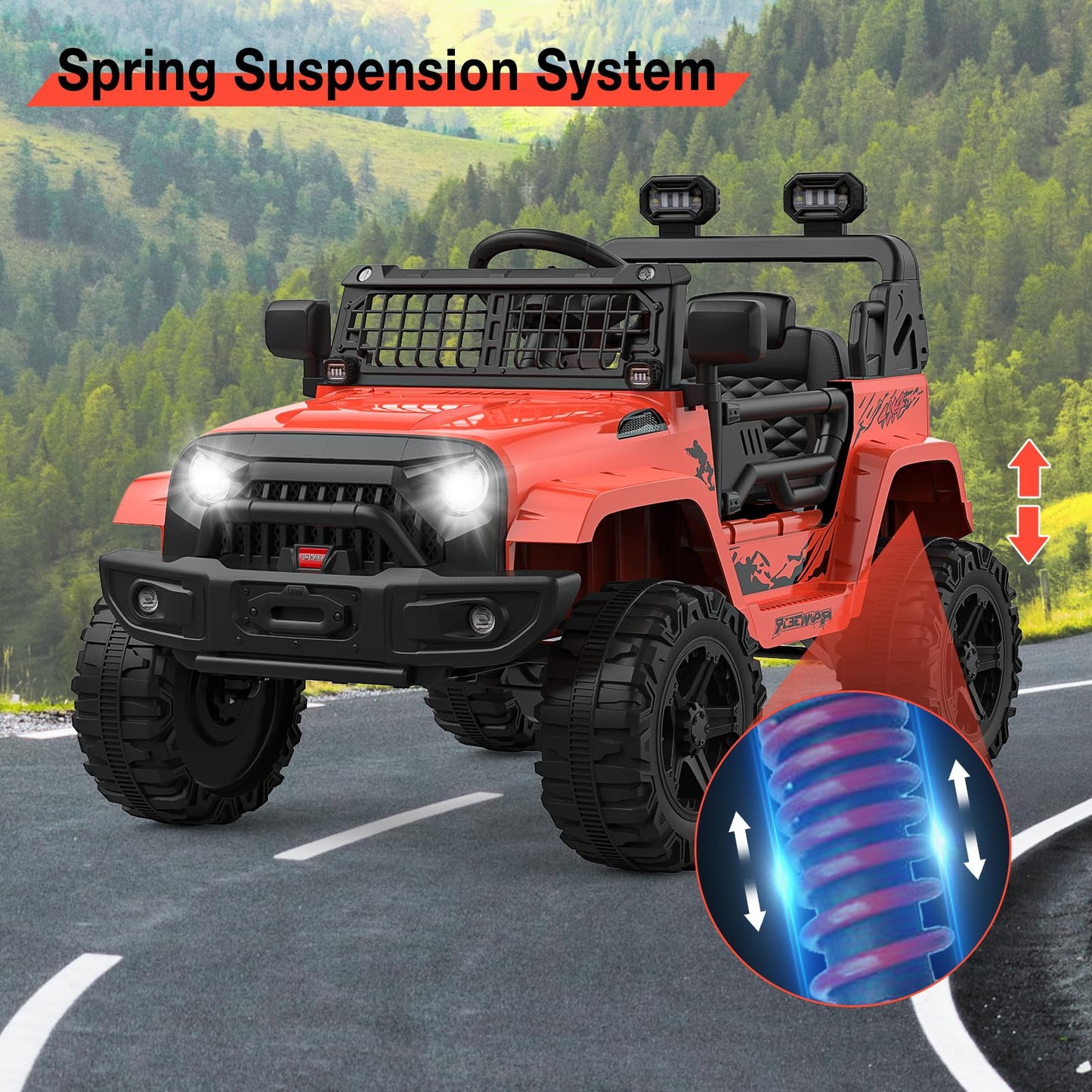 GarveeLife 12V Kids Electric Ride On Truck Car w/Parent Remote Control, Spring Suspension, LED Lights & AUX Port | Outdoor Ride Toy for Boys Girls