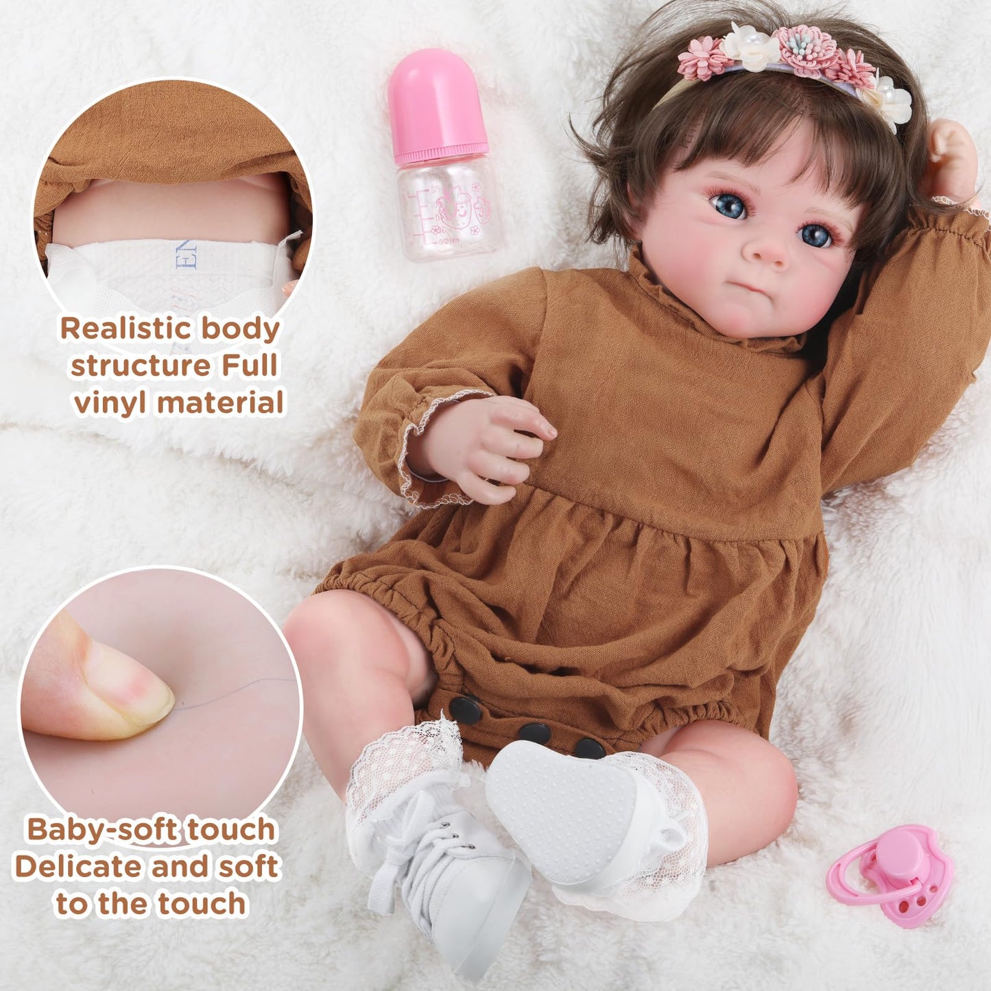 GAGAKU 18 Inch Realistic Reborn Baby Doll for Girls - Lifelike Toddler Doll with Accessories Set, Full Vinyl Soft Body Reborn Doll - Rooted Hair