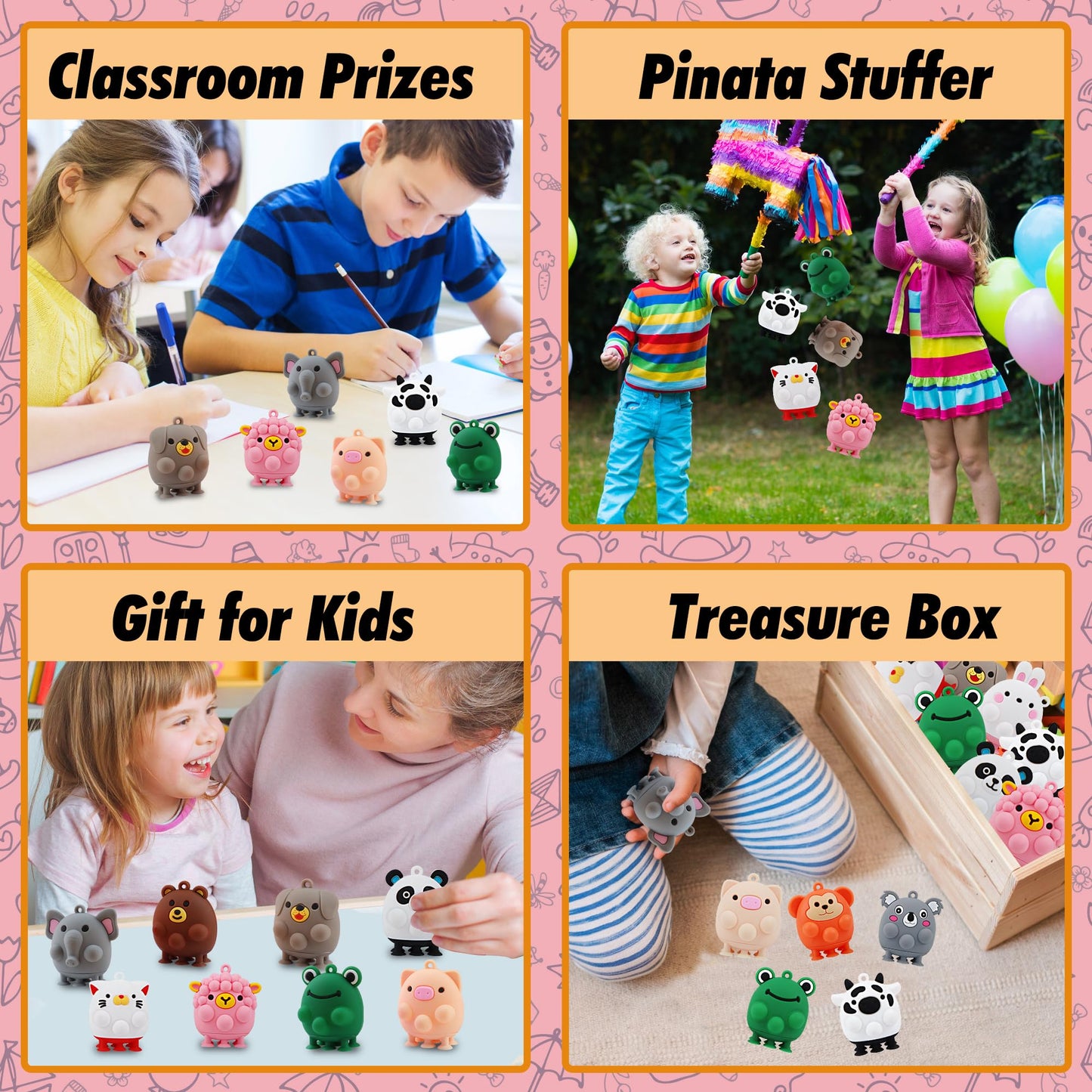 ChildFun 12 PCS Party Favors for Kids, 3D Animal Pop Toys, Goodie Bags Stuffers for Kids, Pinata Stuffers Carnival Prizes,Fidget Toys Bulk, Prize for Classroom, Suction Toys for Toddlers