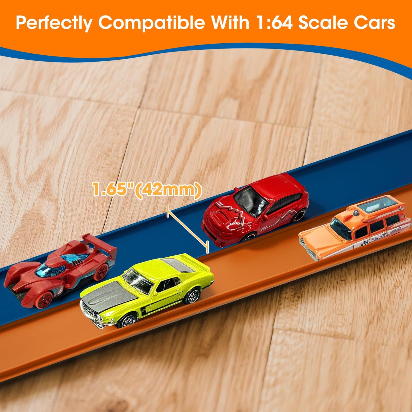 Flexible Race Track 15 Ft for Kids with 2 Toy Cars, US Certified Safe PVC Car Track Withstands Repeated Bending, Compatible with 1/64 Scale Model Cars and Powerful Suction Cups for Age 3+