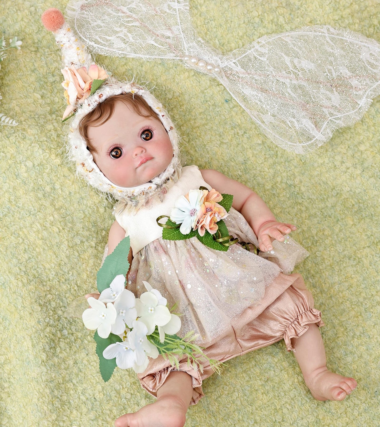 Cloveray Baby Doll, 18 Inch Reborn Baby Dolls – Realistic Lifelike Blush Fairy Newborn Girl Doll, Real Life Baby Dolls with Accessories, Gift for 3+ Year Old Girls, Pretend Play & Collection
