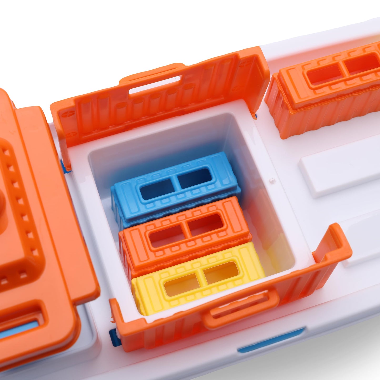 Toyland® 41cm (16") Colourful Cargo Ship with Moveable Doors, Crane & 6 Plastic Containers - Kids Floating Water Toy - Pool & Bathtime Toys - 3 Years+
