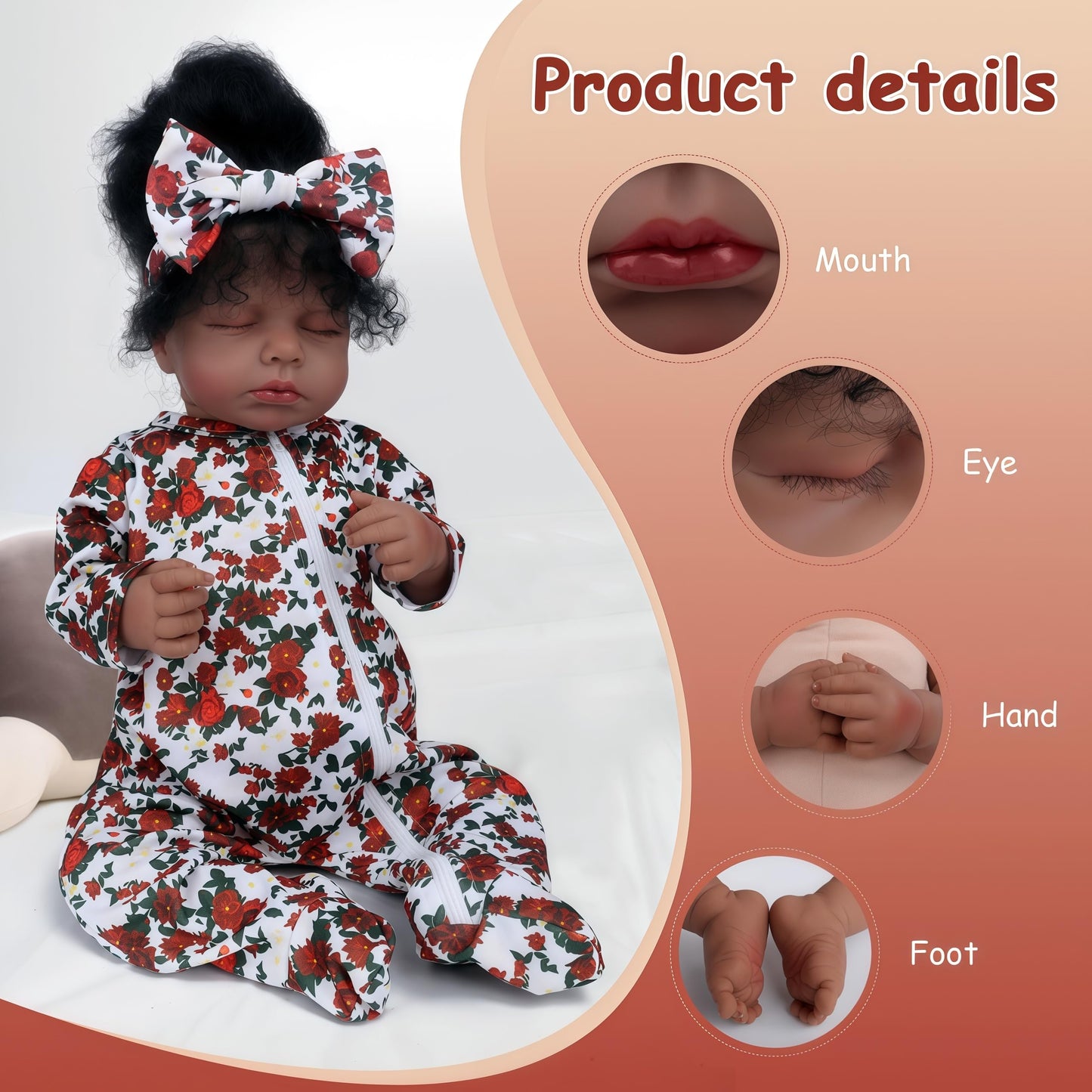 YuDill 18 Inch Realistic Black Reborn Baby Doll – Sleeping African American Baby Girl Doll, Soft Cloth Body, Hand-Rooted Hair, Lifelike Newborn Doll for Kids & Collectors