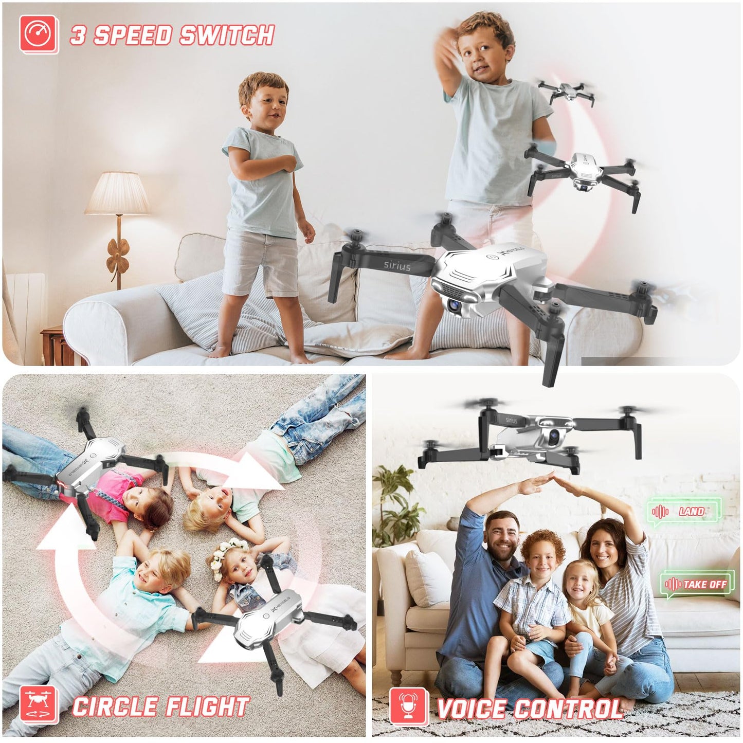 Foldable Drones for Kids Beginners - With 1080P HD Camera, FPV Remote Control Quadcopter, One Key Start/Land, Altitude Hold, 2 Batteries RC Helicopter Toys Gifts for Boys (Lunar Silver)