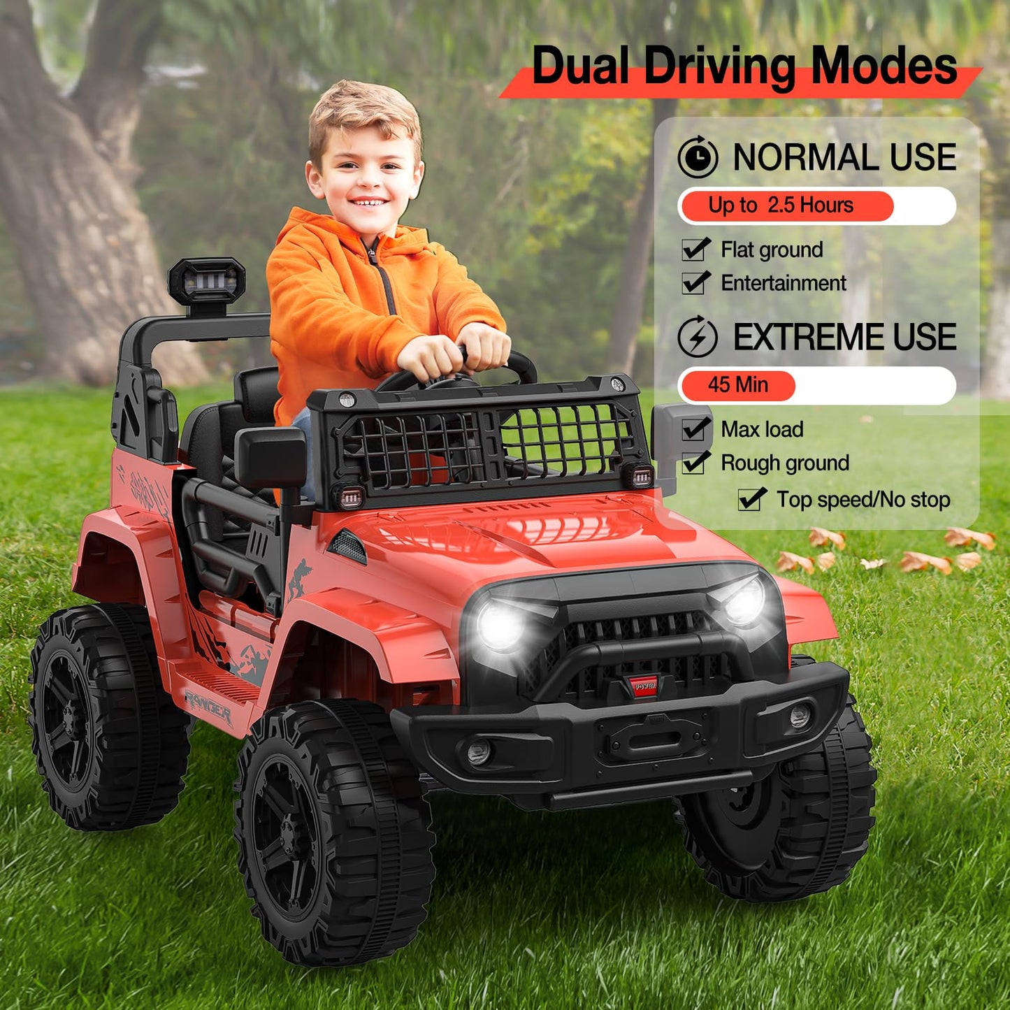 GarveeLife 12V Kids Electric Ride On Truck Car w/Parent Remote Control, Spring Suspension, LED Lights & AUX Port | Outdoor Ride Toy for Boys Girls