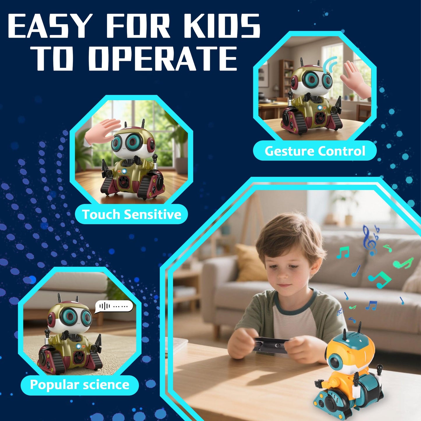 BYTEWAR Robot Toy for Kids, Rechargeable Remote Control Robot, Intelligent Programming Function, Gesture Sensing, Auto-Demonstration of Music and Dance, Fun Gift for Boys Girls(Gold)