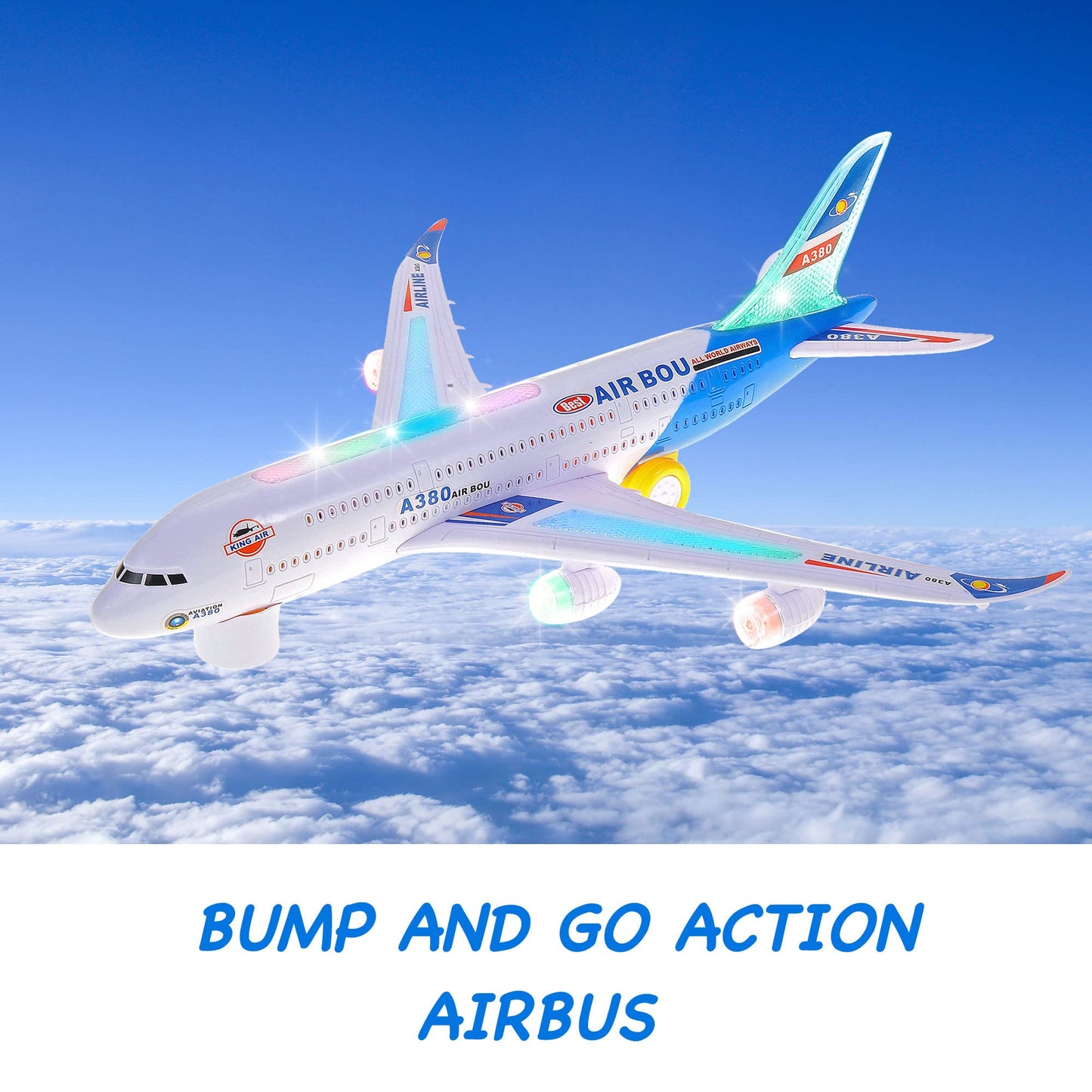 PowerTRC 2 Packs Kids Airplane Toys, Bump & Go Action Toddler Toy Airplane with LED Flashing Light, Music, Airplane Sound, Great Gift for Boys Girls Ages 3-12