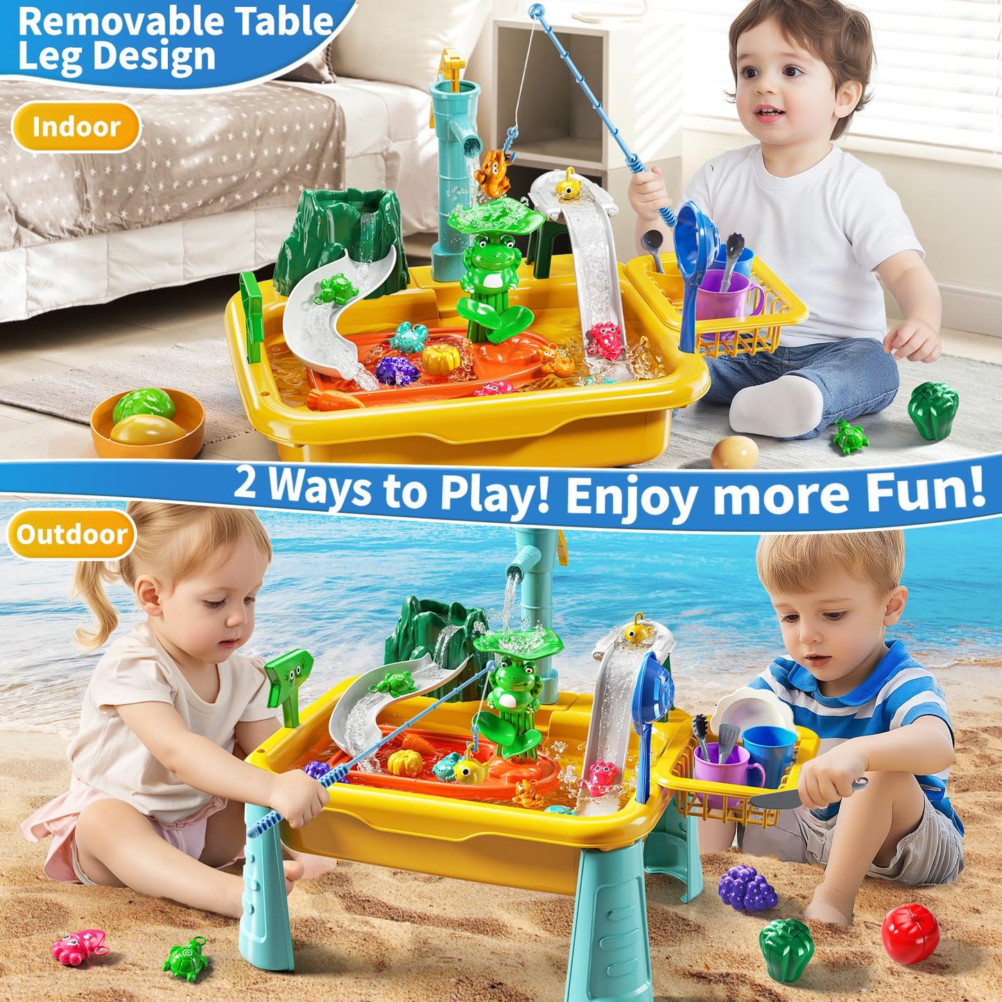 JUKUDAHU Water Table Toy for Boys Girls Aged 3 4 5 6 7 8, Kitchen Toys with Play Sink, Fishing Games, Toddler Sensory Water Play Table for Kids Ages 3-8, Summer Beach Outdoor Toys, Birthday Gifts 2+