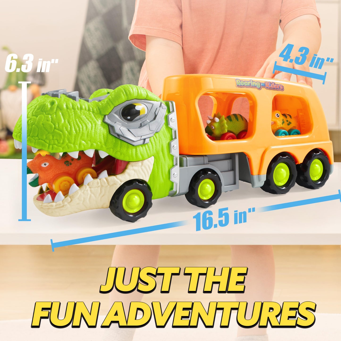 JOYIN Dinosaur Toys for Kids 2-4, Toddler Boy Toys, Dinosaur Carrier Truck with 6 Rubber Car Vehicles, Easter Birthday Gifts with Music & Lights for 2 3 4 5 Year Old