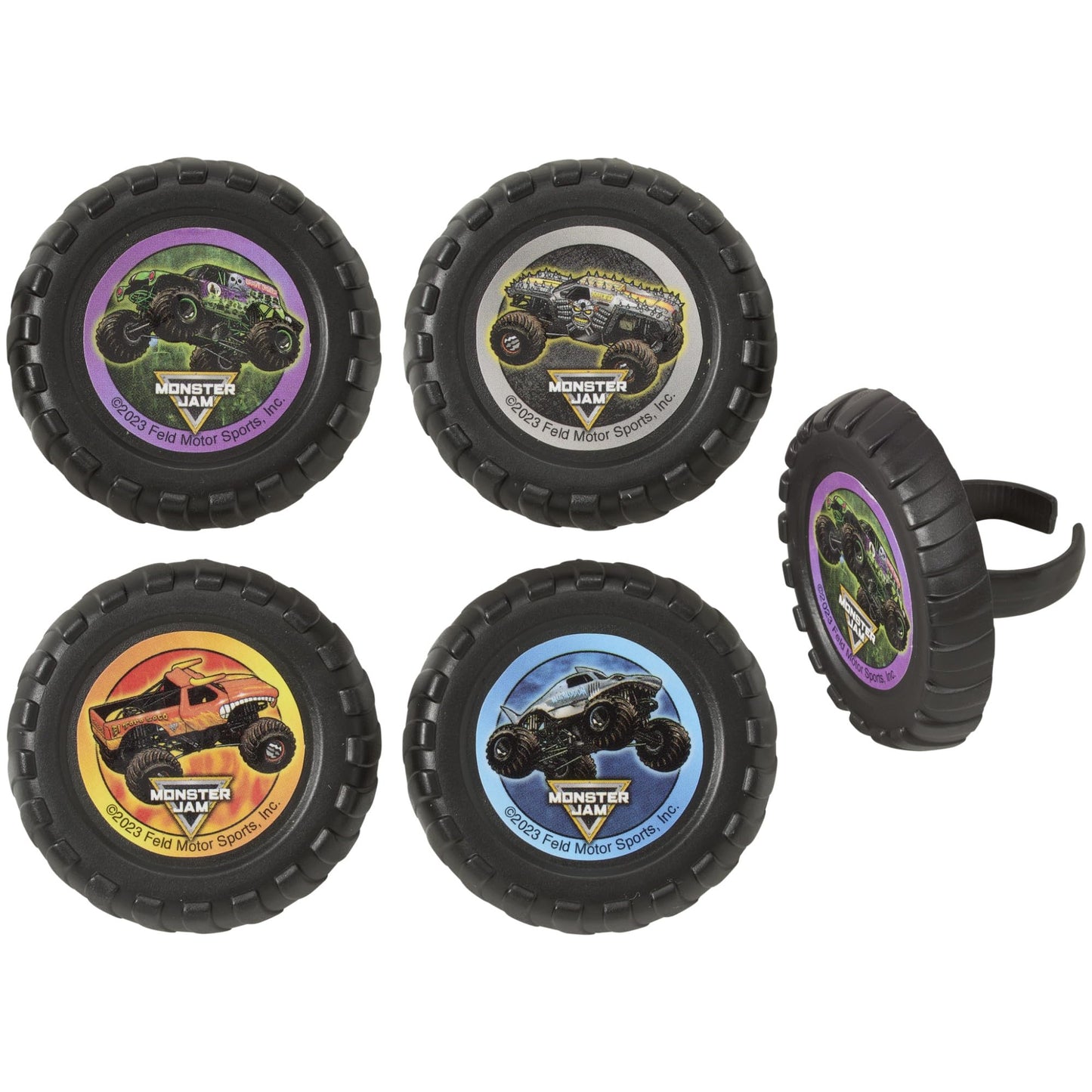Monster Jam Rings, 24 Monster Truck Cupcake Toppers, Bright Colorful Truck Tire Cupcake Decorations, Food Safe - 24 Pack
