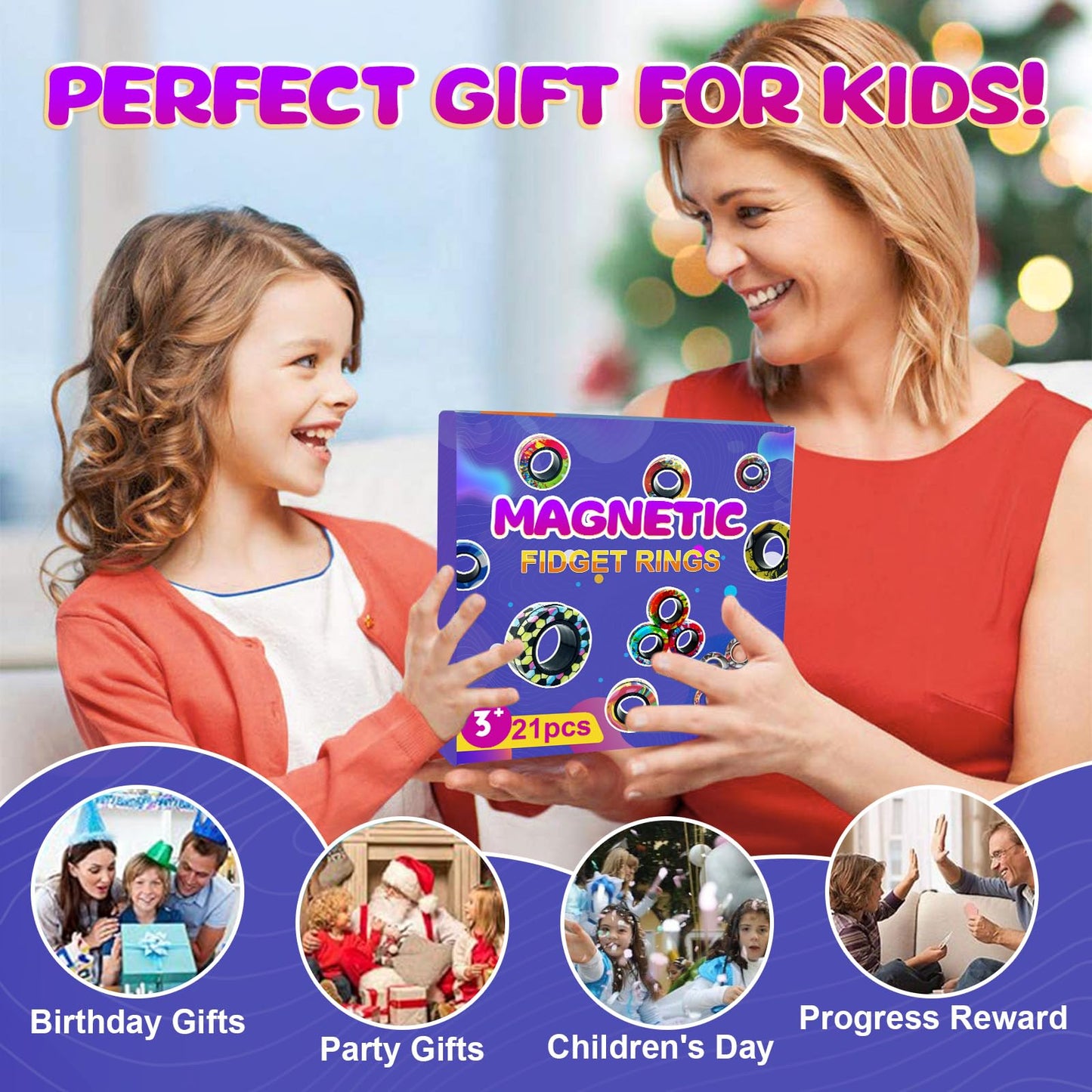 21 Pcs Magnetic Rings Fidget Toys Set Classroom Prizes for Kids Finger Magnet Rings ADHD Anxiety Fidget Spinner Rings for Relief Birthday Present for Adults Teens Kids