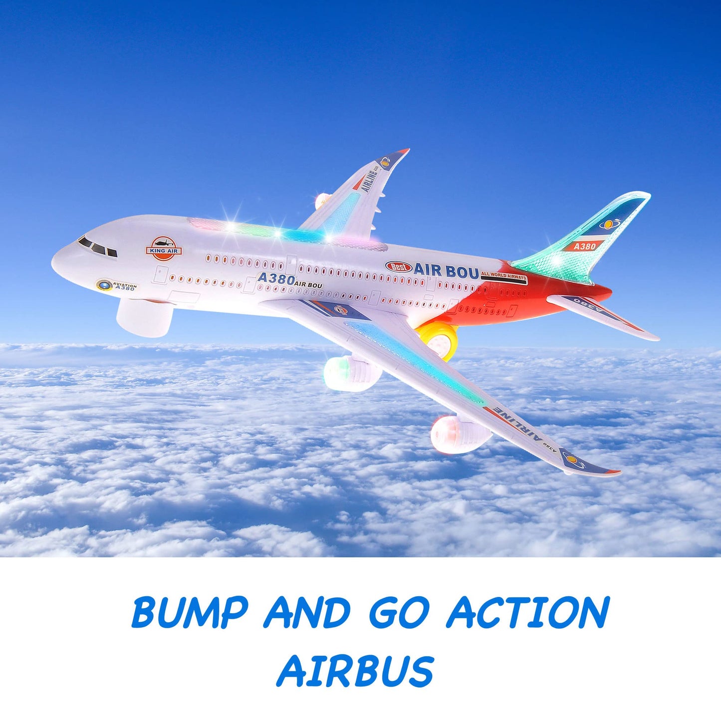 PowerTRC 2 Packs Kids Airplane Toys, Bump & Go Action Toddler Toy Airplane with LED Flashing Light, Music, Airplane Sound, Great Gift for Boys Girls Ages 3-12