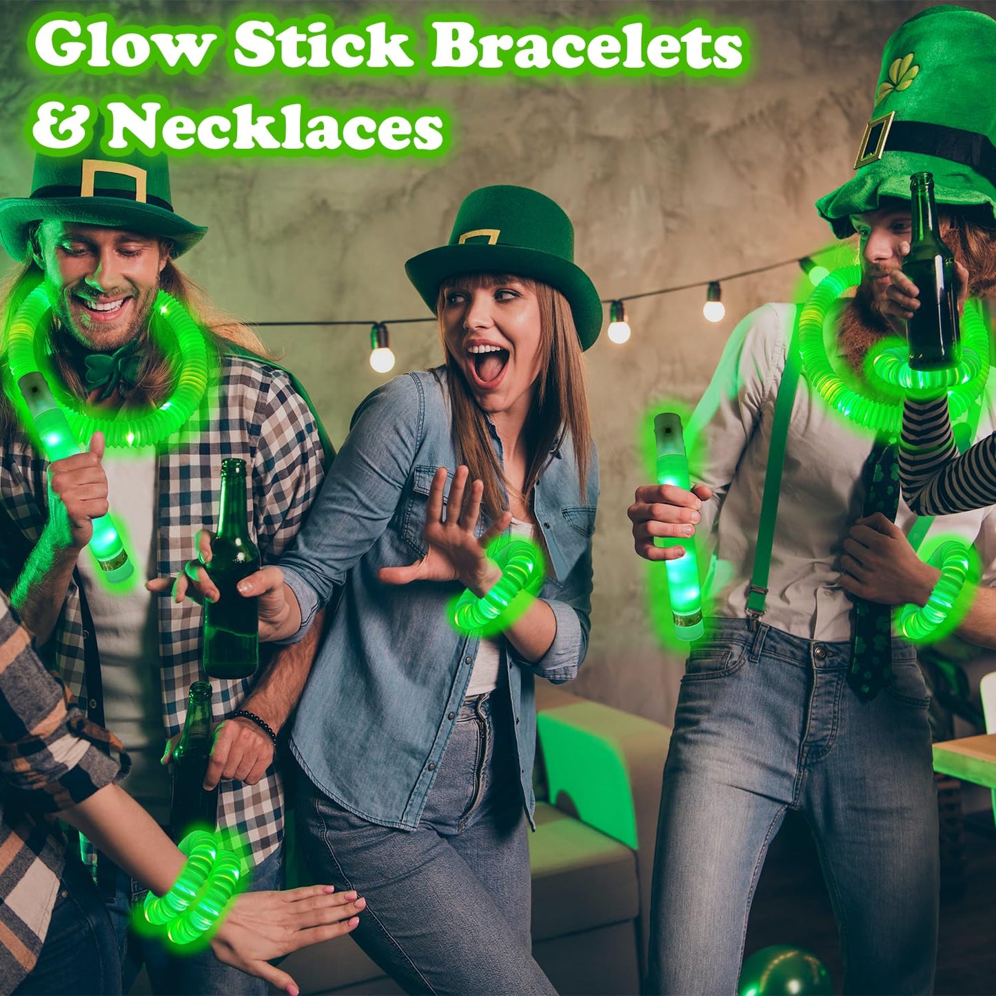Kannove 12-24 PCS Green Glow Sticks Party Favors Supplies for Kids,4th of July LED Light up Pop Tubes for Toddlers,Neon Necklaces Bracelets Accessories,Glow Birthday Dance Camping Party Decorations