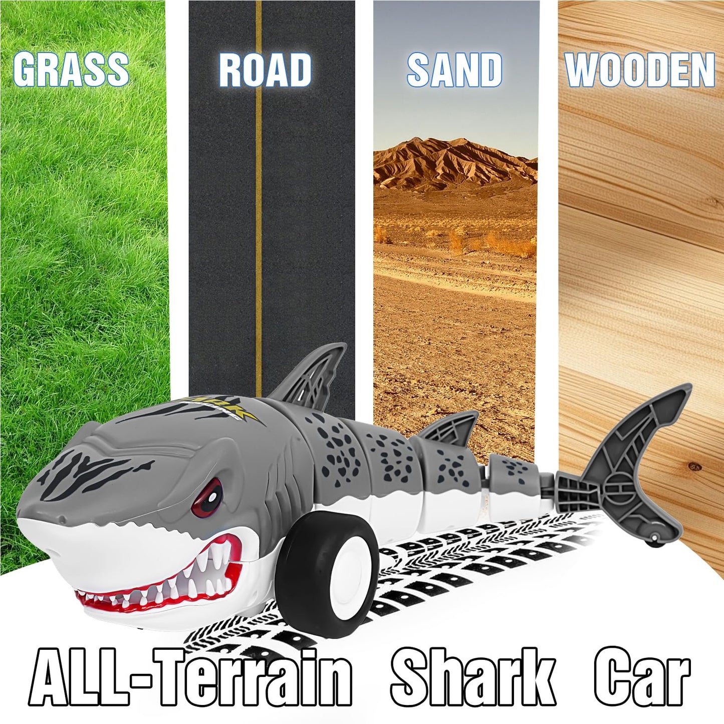Surecool Remote Control Shark Cars Toy,Rechargeable RC Toy Car, RC Monster Truck for Boys 6-12 Year Old,360°Rolling Turns & Slides with Lights Cool Outdoor Toys Birthday Gift for Boy Kids Gifts (gray)