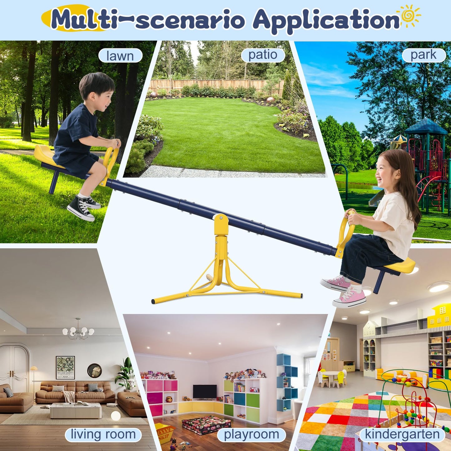 TAILERNRUYE Seesaw for Kids Outdoor, Heavy Duty 250LB 360° Rotating Seesaw Outdoor Teeter Totter with Sit and Spin Design for Backyard Park & Balcony Ideal Outdoor Toys for Kids Ages 3 4 5 6 7 8