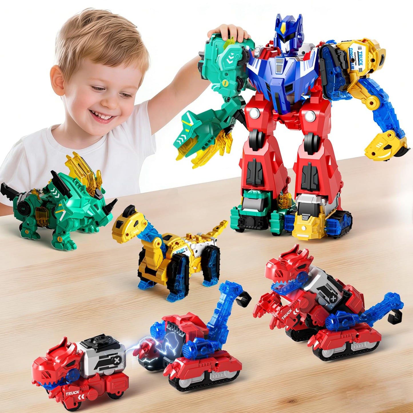 Dimoarch Magnetic Dinosaur Transforming Robot Toys, 6-in-1 Dino Construction Trucks for Kids, Magnetic Car Toys for Boys Girls Age 3 4 5 6 7 8, STEM Educational Christmas Building Gift