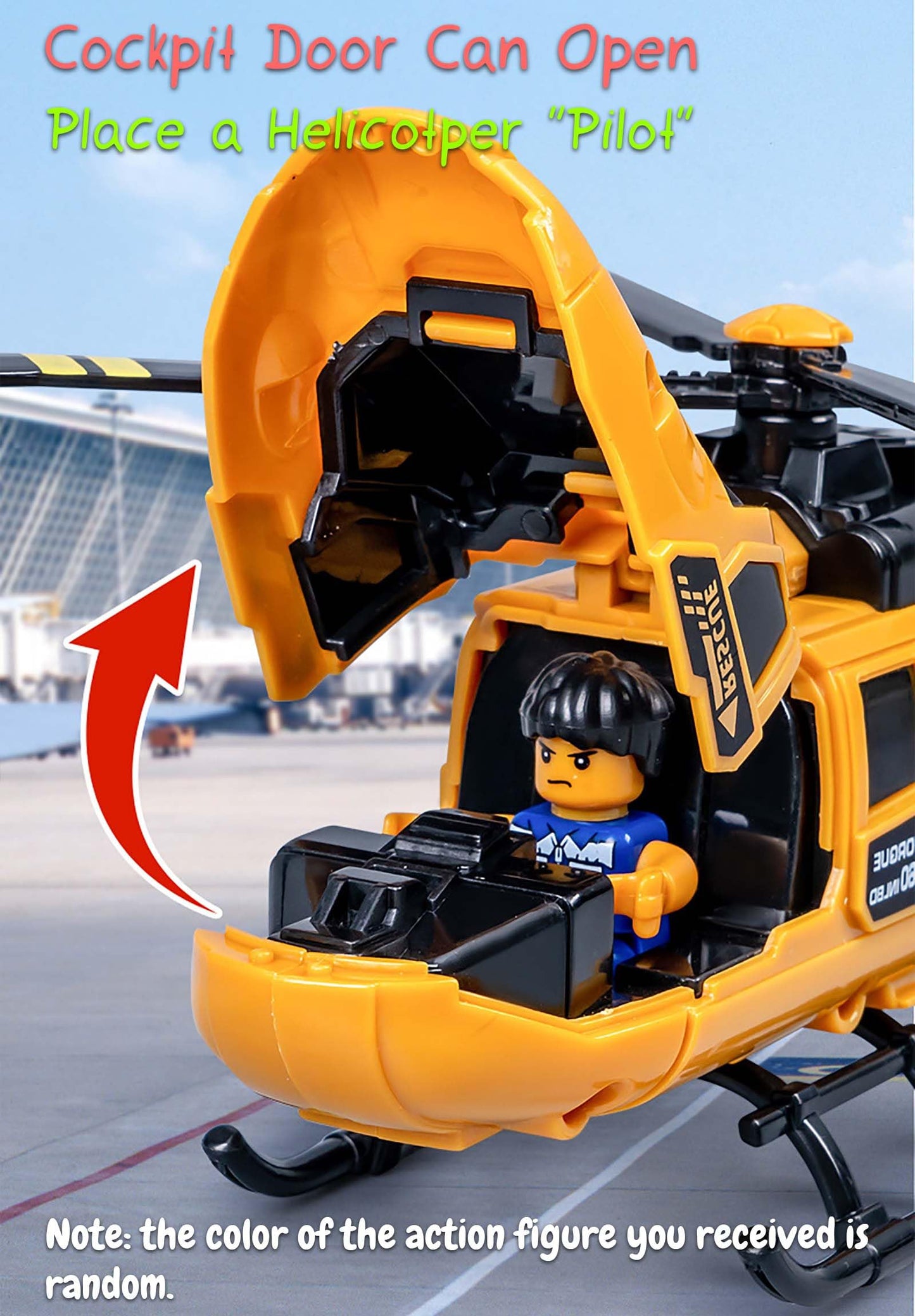 Rinnland Rescue Helicotper Toy for Kids with Wind-up Propellers, 1 DIY Pilot Figure Included – Cockpit Door Can Open