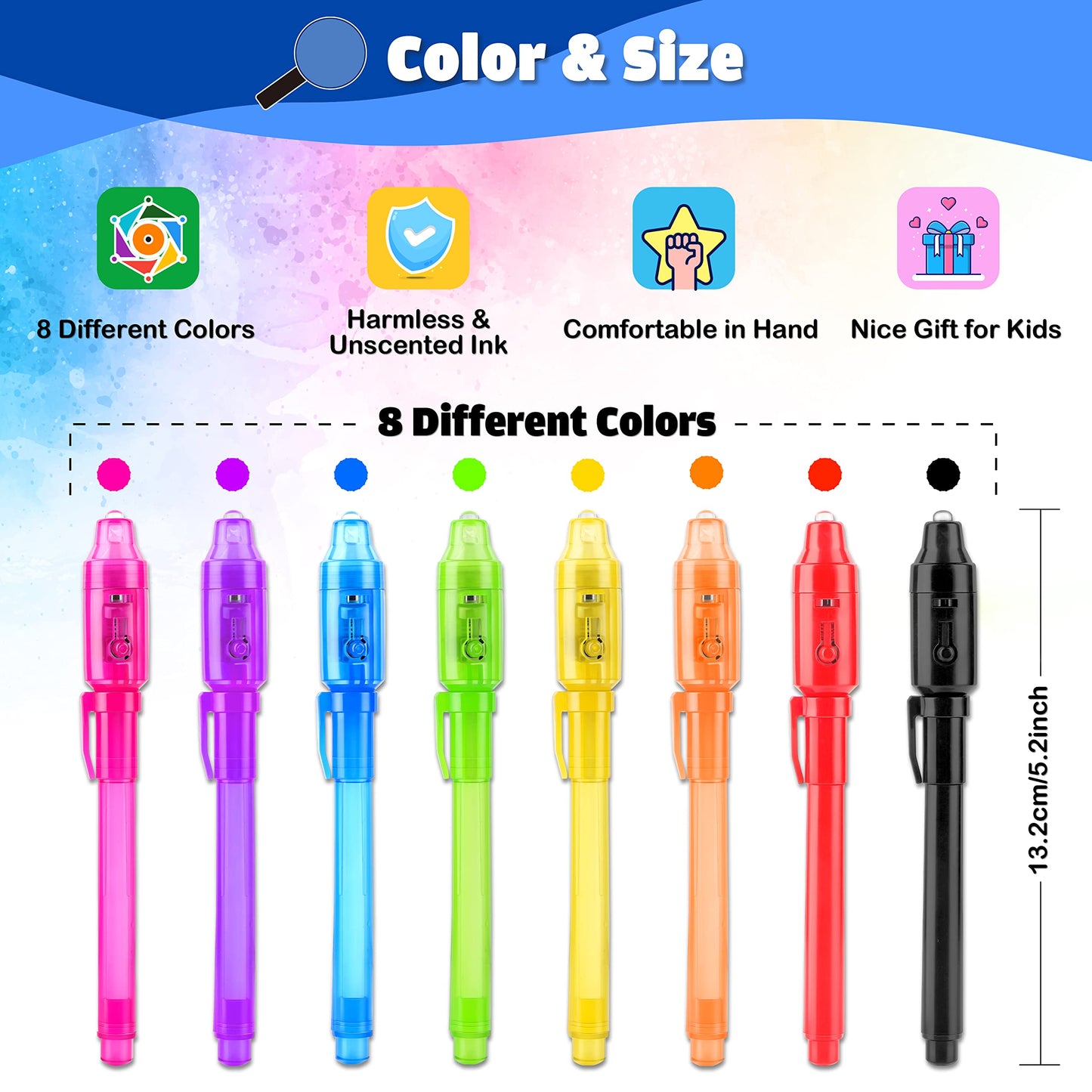 GIFTINBOX Invisible Ink Pen, 16PCS Spy Pen with UV Light for Kids, Birthday Party Favors for Kids 4-8 8-12, Classroom Prize for Students Magic Marker for Secret Message