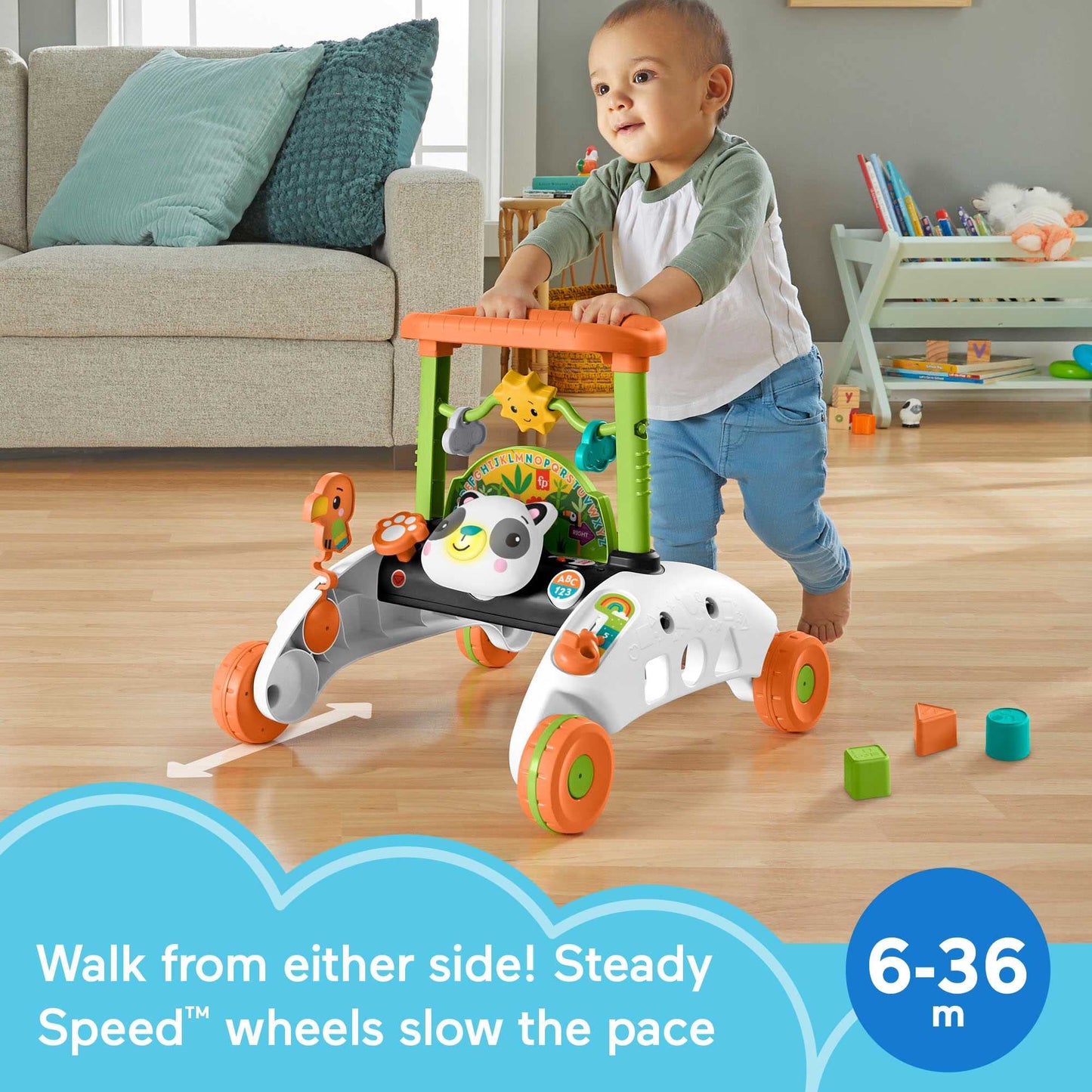 Fisher-Price 2-Sided Steady Speed Panda Walker, Interactive Baby Walking Toy with Activities and Learning Songs (Amazon Exclusive)