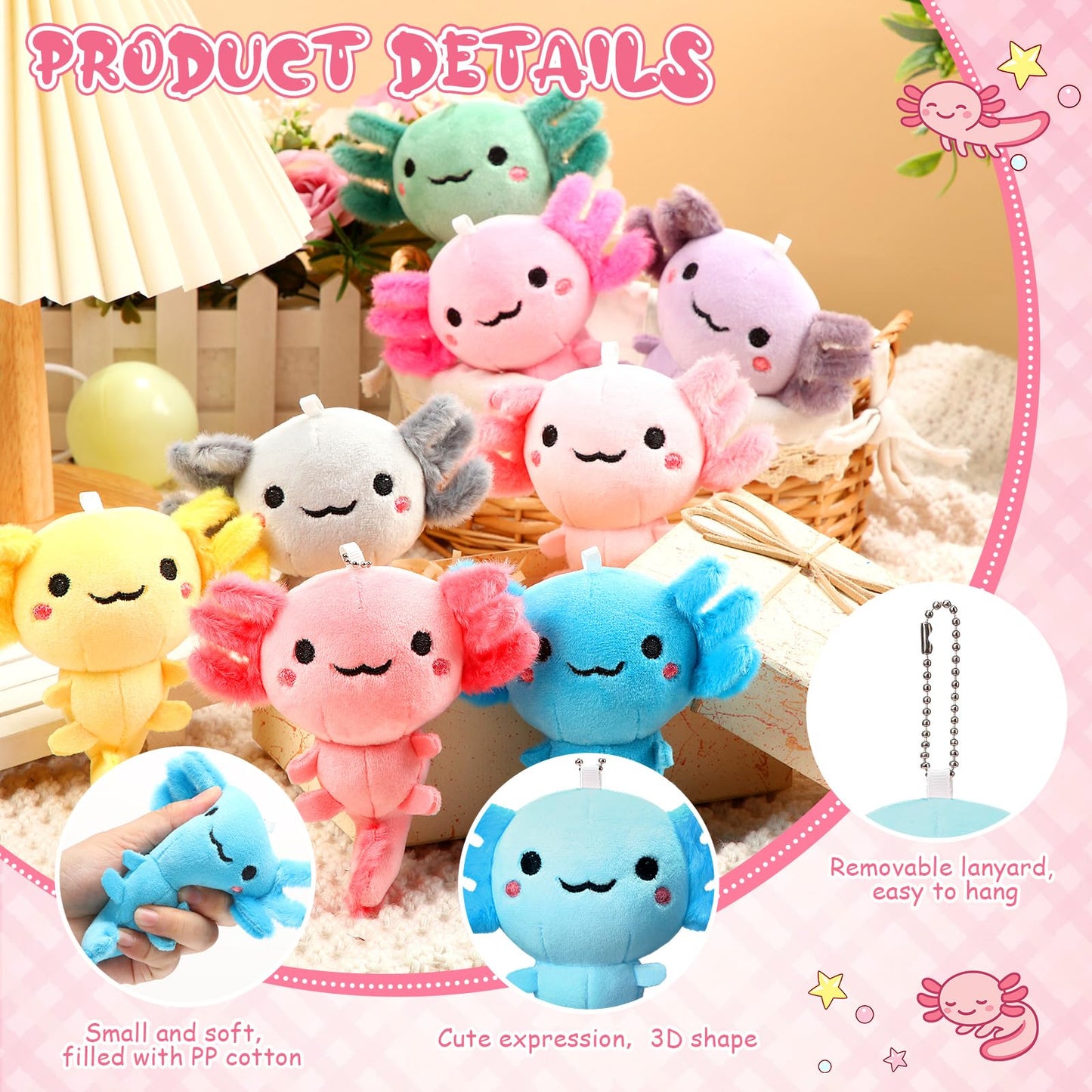 Poen 8 Pcs Axolotl Keychain Plush Toys 4inch Kid Graduation Prizes Video Game Party Favor Kindergarten End of School Gift Stuffed Animal Mini Kawaii Cute Doll Ornament Classroom Reward(Classic)