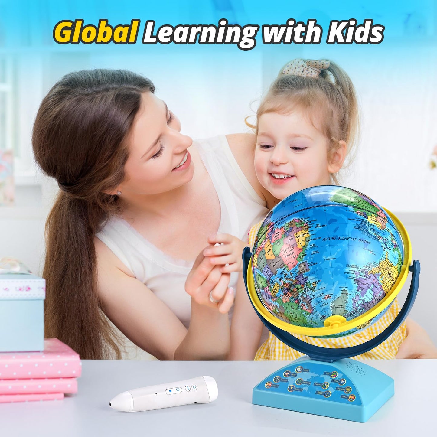Interactive Globe for Children Ages 6-12 | Educational Toys with Smart Pen, 300+ Geography Quiz Games | Learning Earth World Globe for Kids Ages 6+ Classroom, Home, Birthday Gift Idea