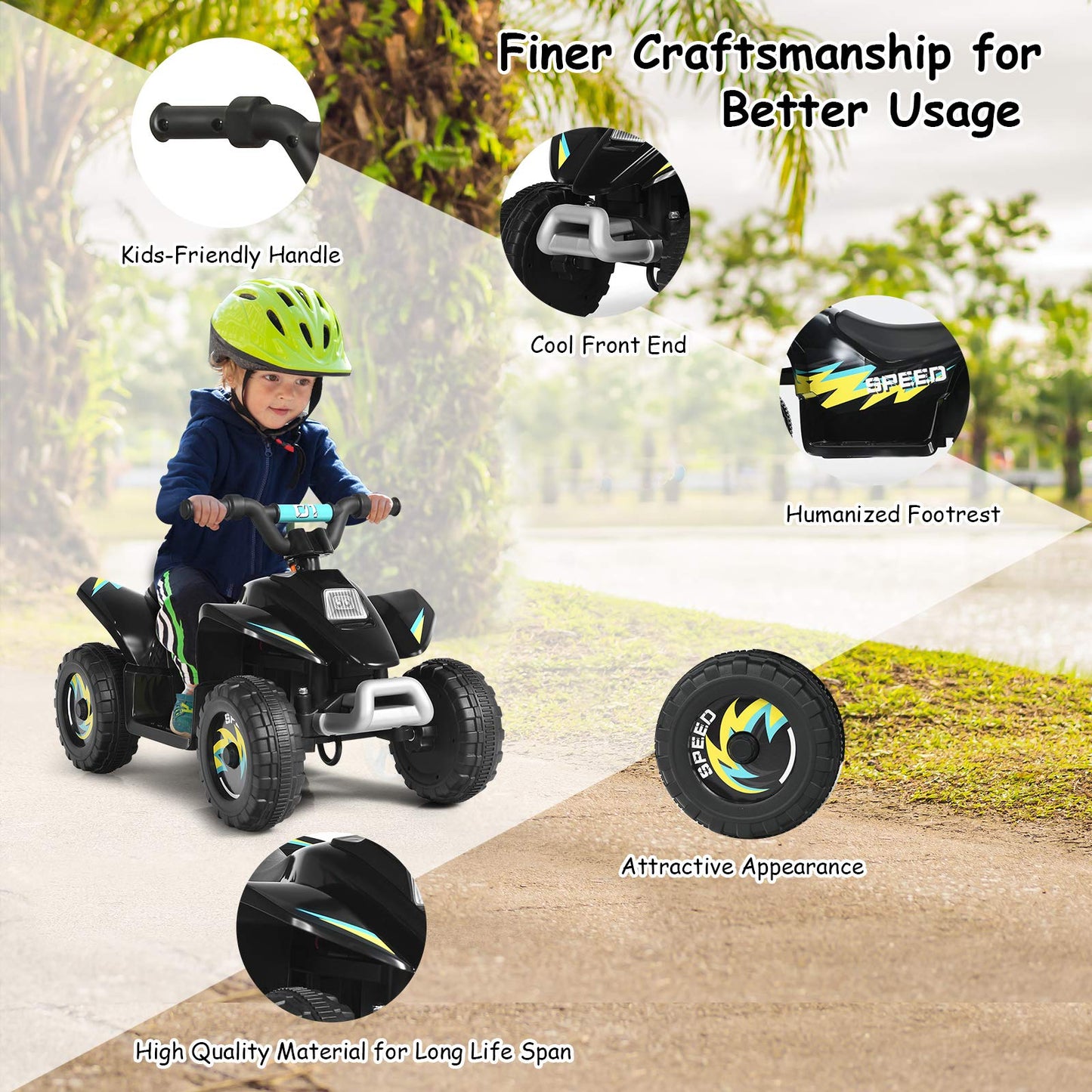 Costzon Kids ATV, 6V Battery Powered Electric Quad, Forward/Reverse Switch, Rear Wheeler Motorized Ride On Mini Vehicle Car for Toddlers Boys Girls, Ride on ATV (Black)